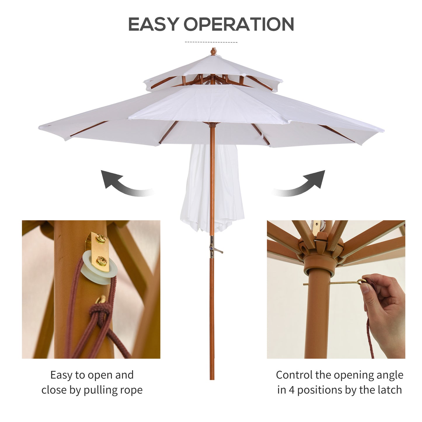 2.7m Elegant Wooden Frame Parasol Umbrella