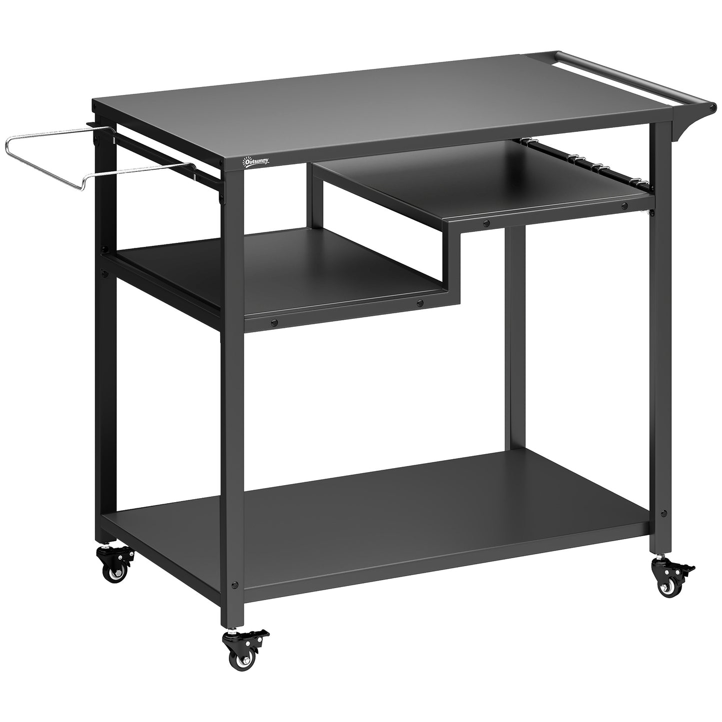 Outdoor Grill Cart, Three-Tier Pizza Oven Stand  with Steel Tabletop