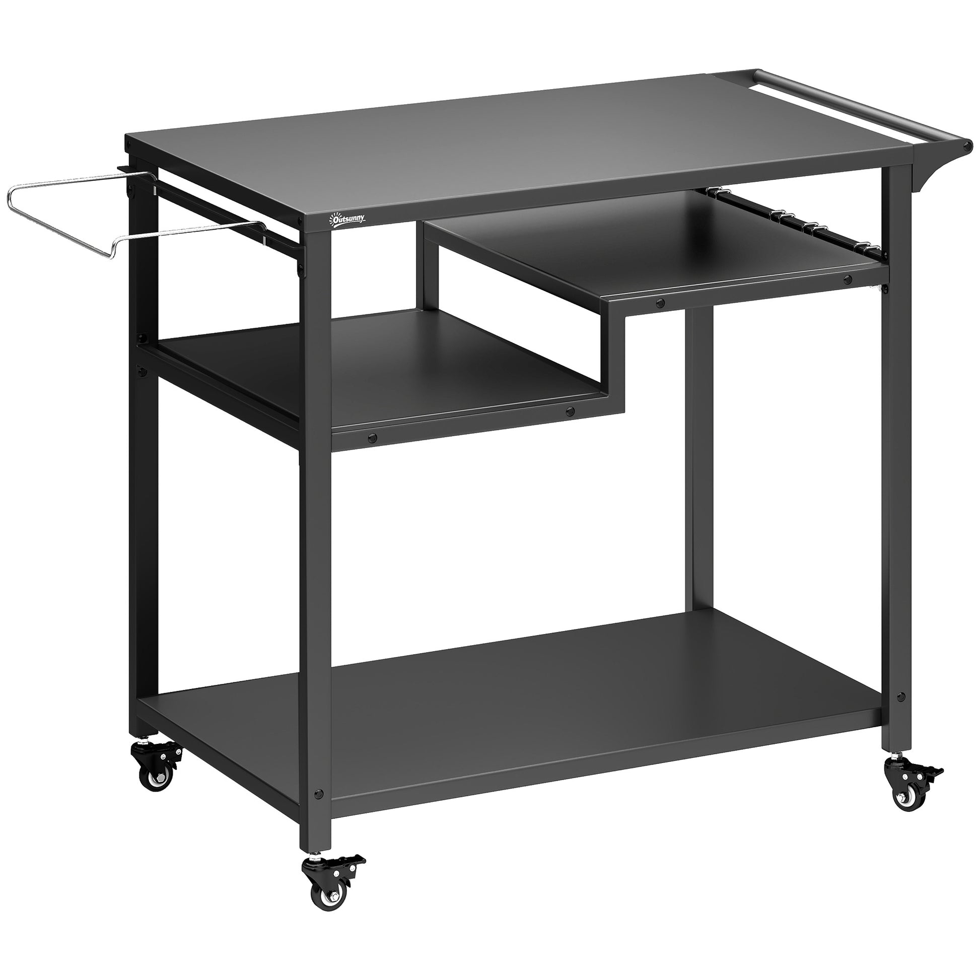 Outdoor Grill Cart, Three-Tier Pizza Oven Stand  with Steel Tabletop
