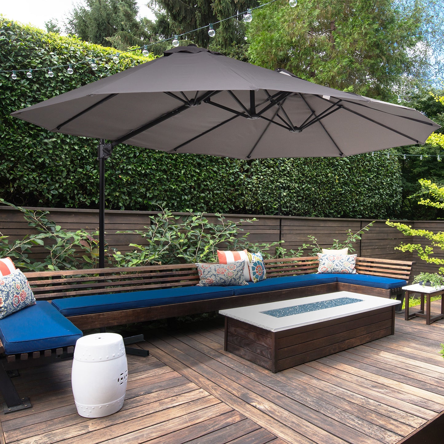 Double Canopy Offset Parasol Umbrella Garden Shade w/ Steel Pole 12