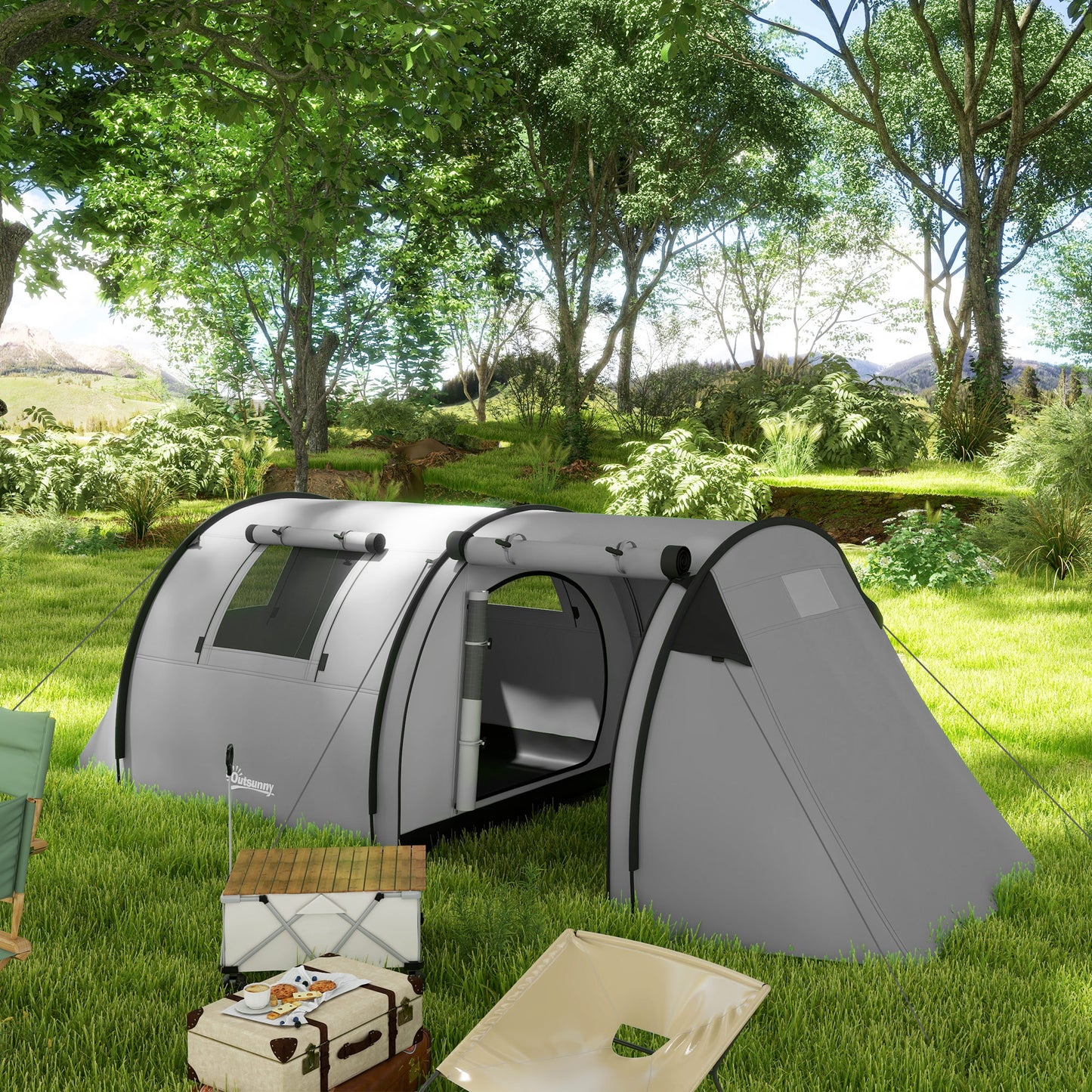 Four Man Duo Room Tunnel Tent, with Accessories