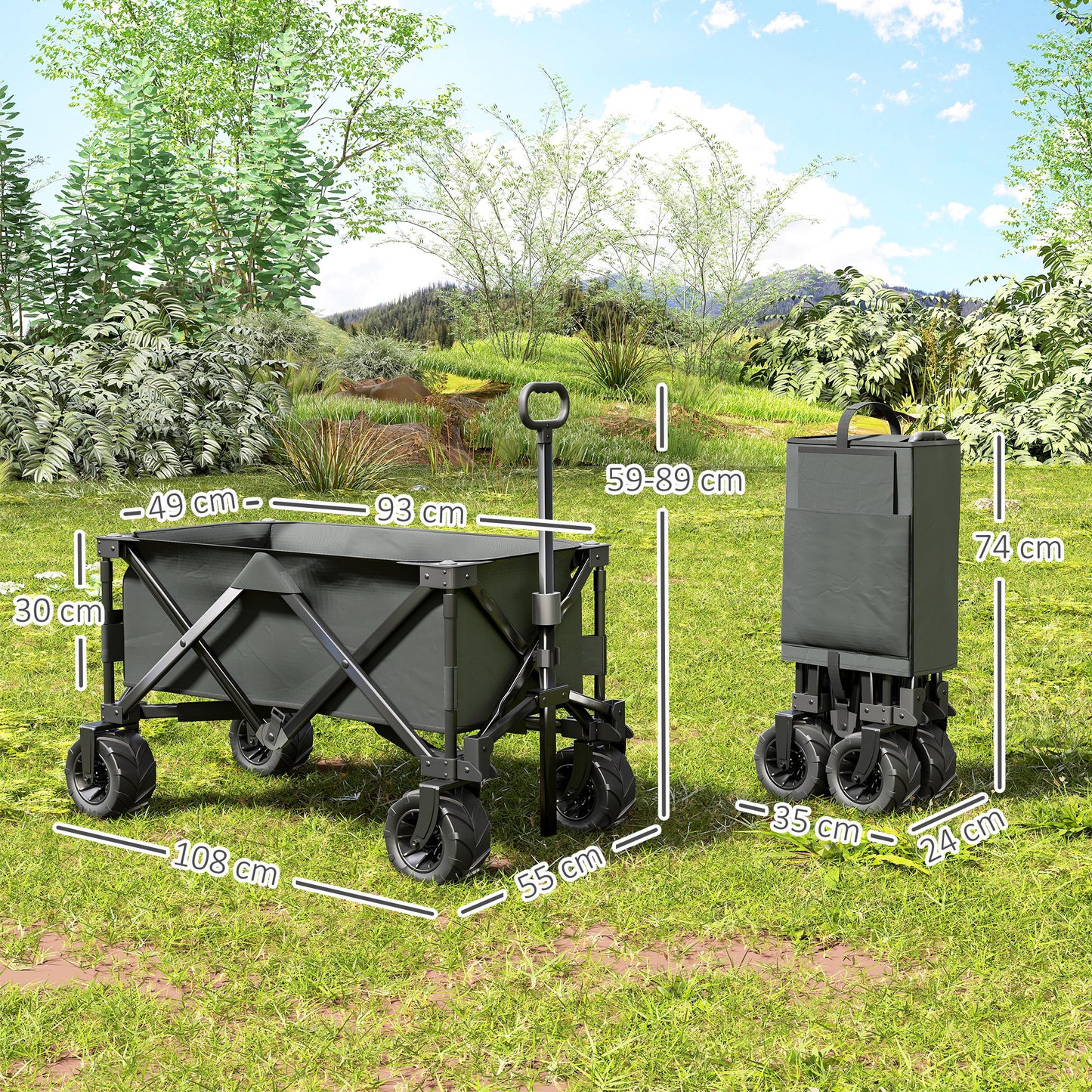 Outdoor Pull Along Cart Folding Cargo Wagon Trailer Trolley