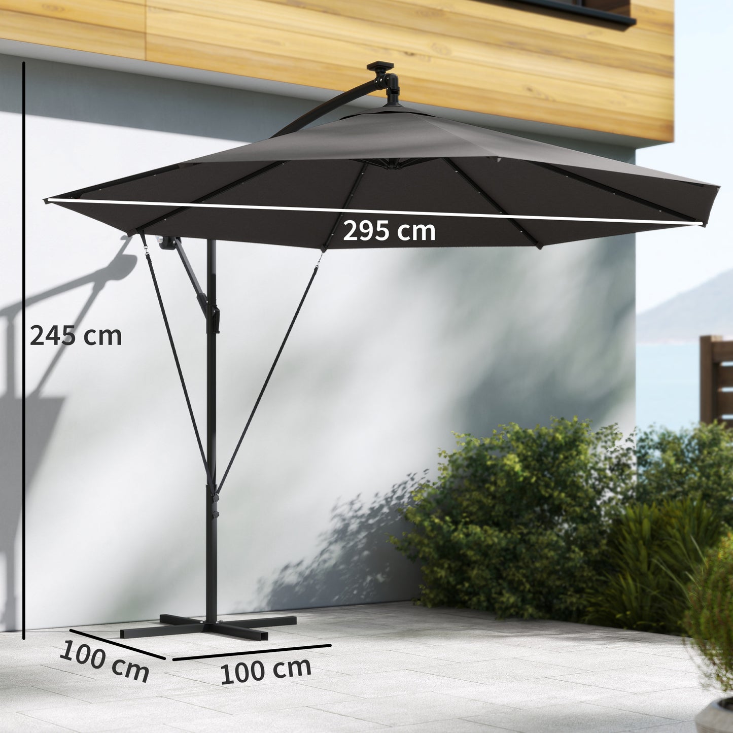 3 m Cantilever Parasol with Solar LED Lights Garden Umbrella