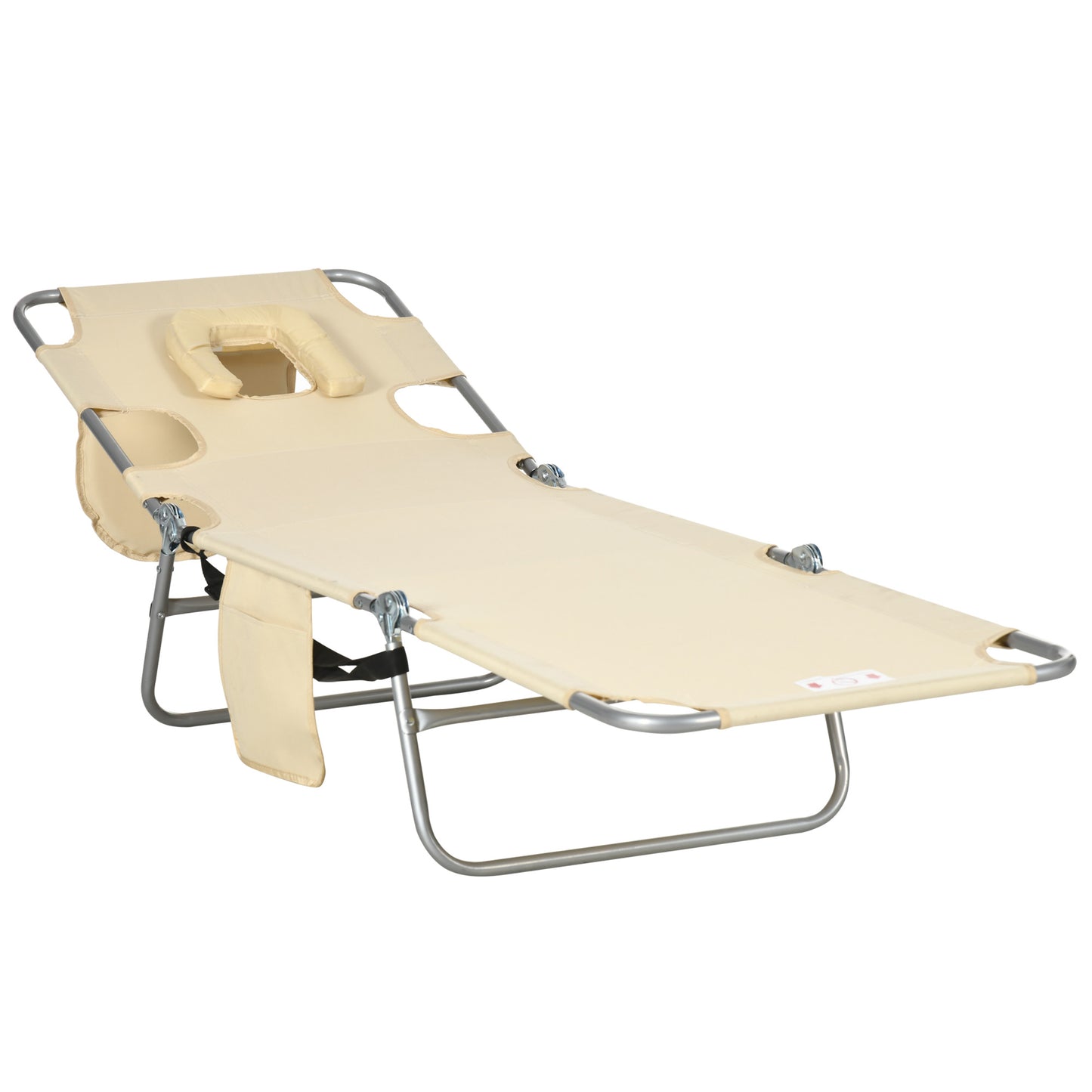 Foldable Sun Lounger, Beach Chaise Lounge with Reading Hole