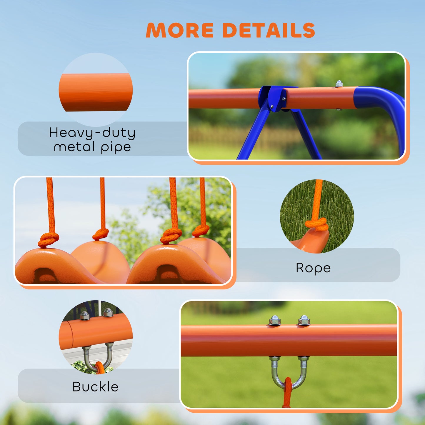 Four-In-One Metal Garden Swing Set, with Double Swings, Glider