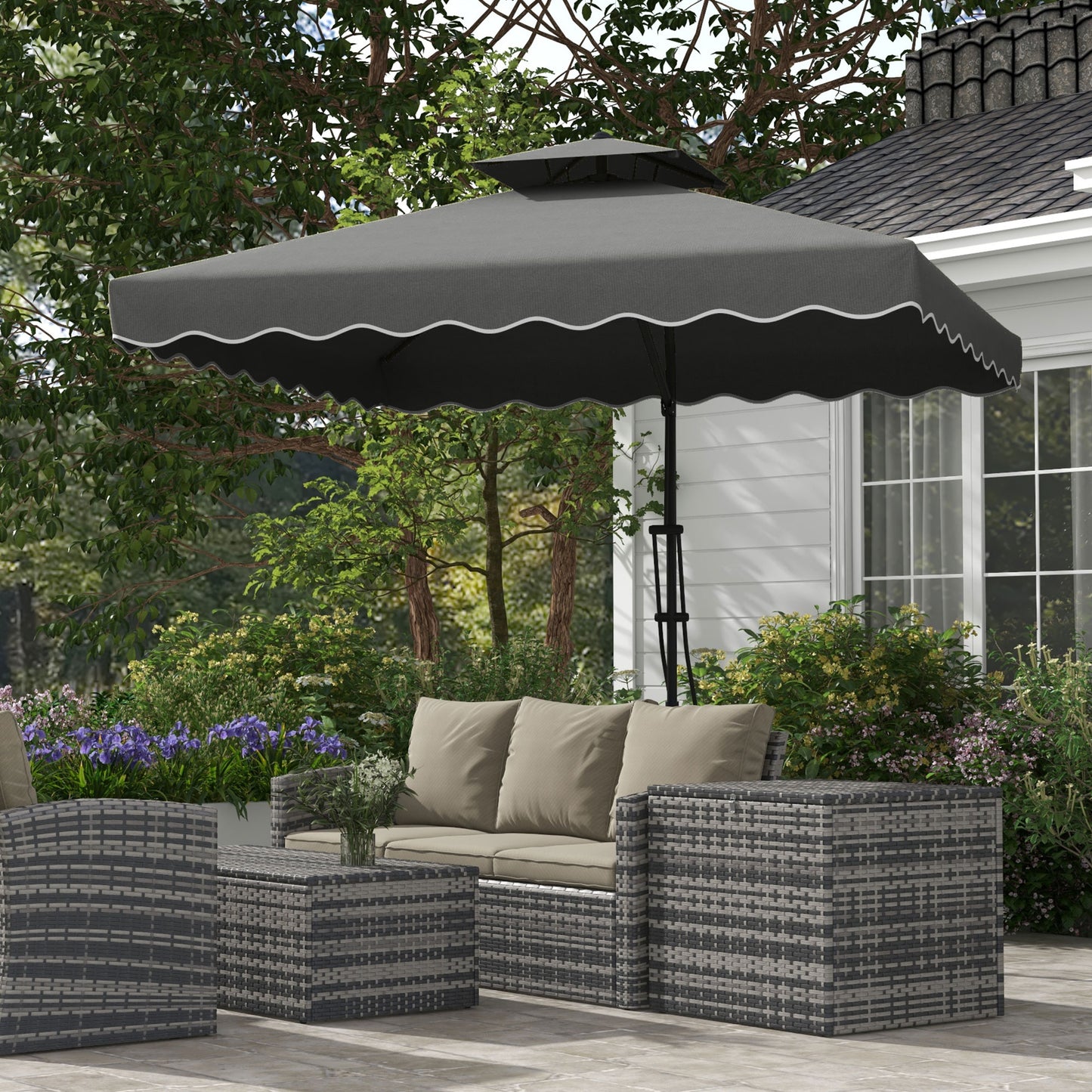 2.5m Square Double Top Garden Parasol Cantilever Umbrella with Ruffles
