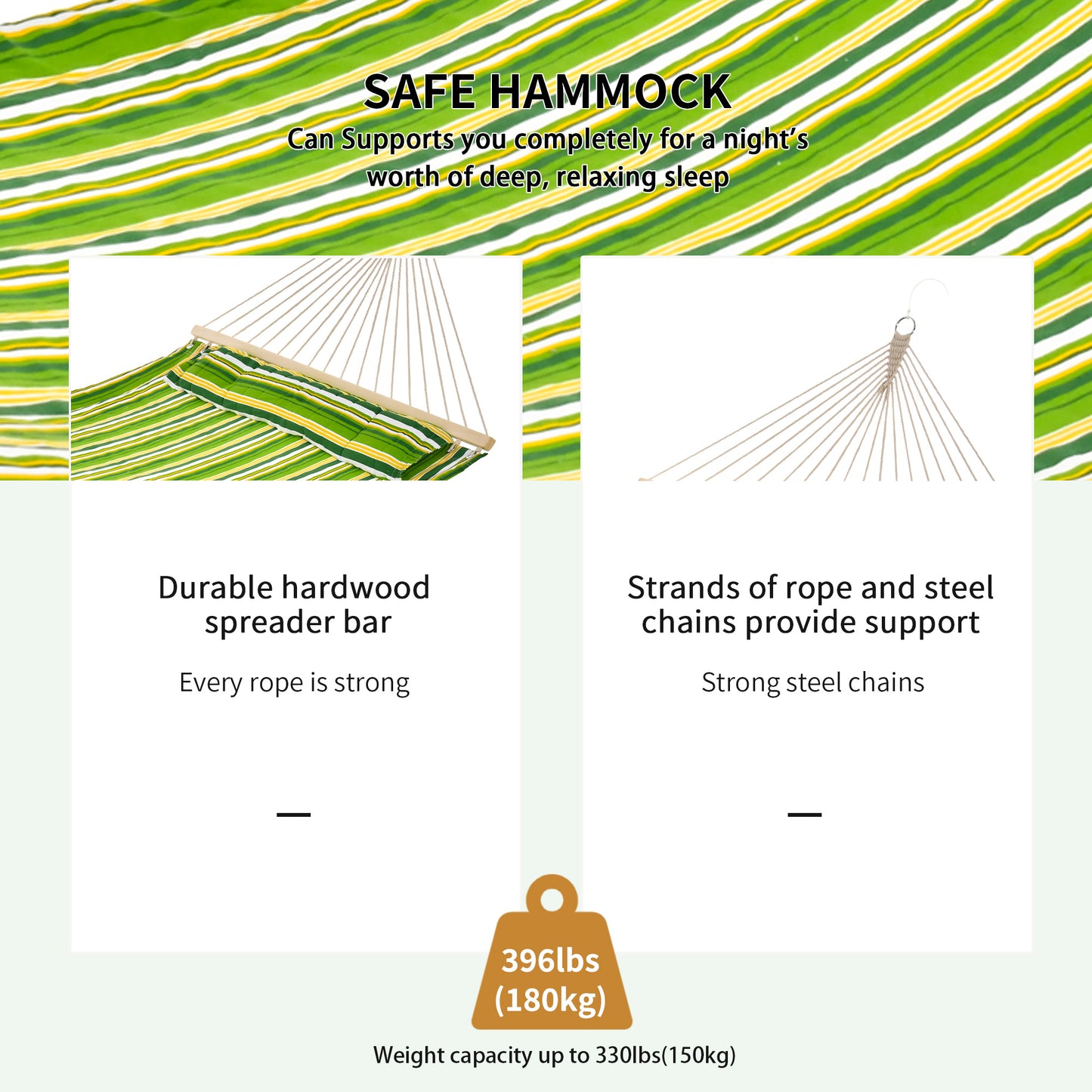Double Cotton Hammock Camping Swing Outdoor Garden Beach Stripe