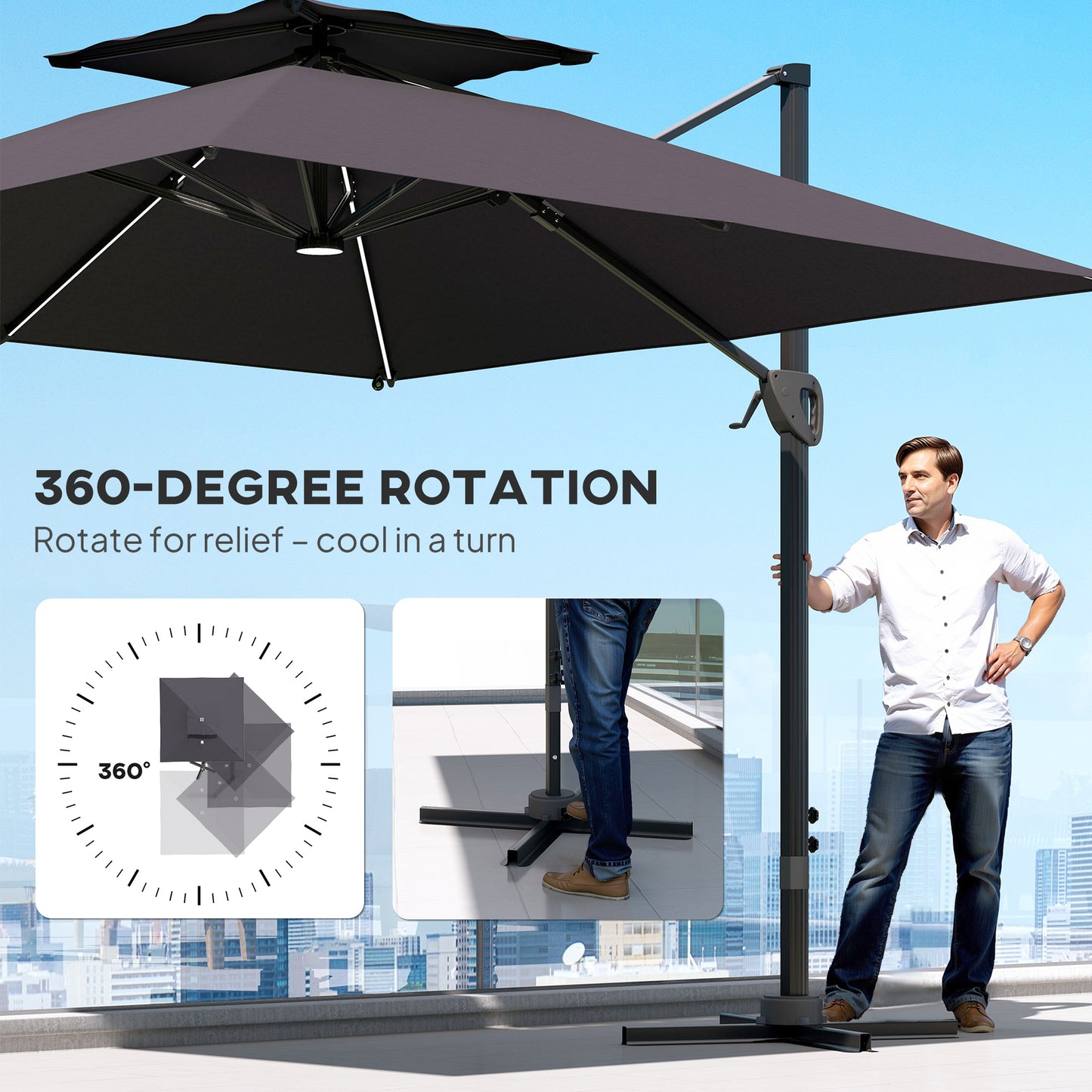 3.5x3 m Garden Cantilever Parasol with Solar LED Lights