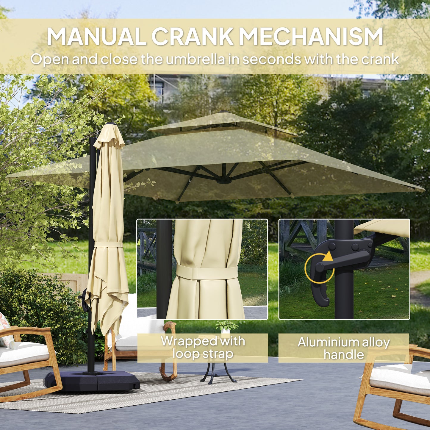 2.7 x 2.7 m Cantilever Parasol with Aluminium Frame, Crank and Tilt