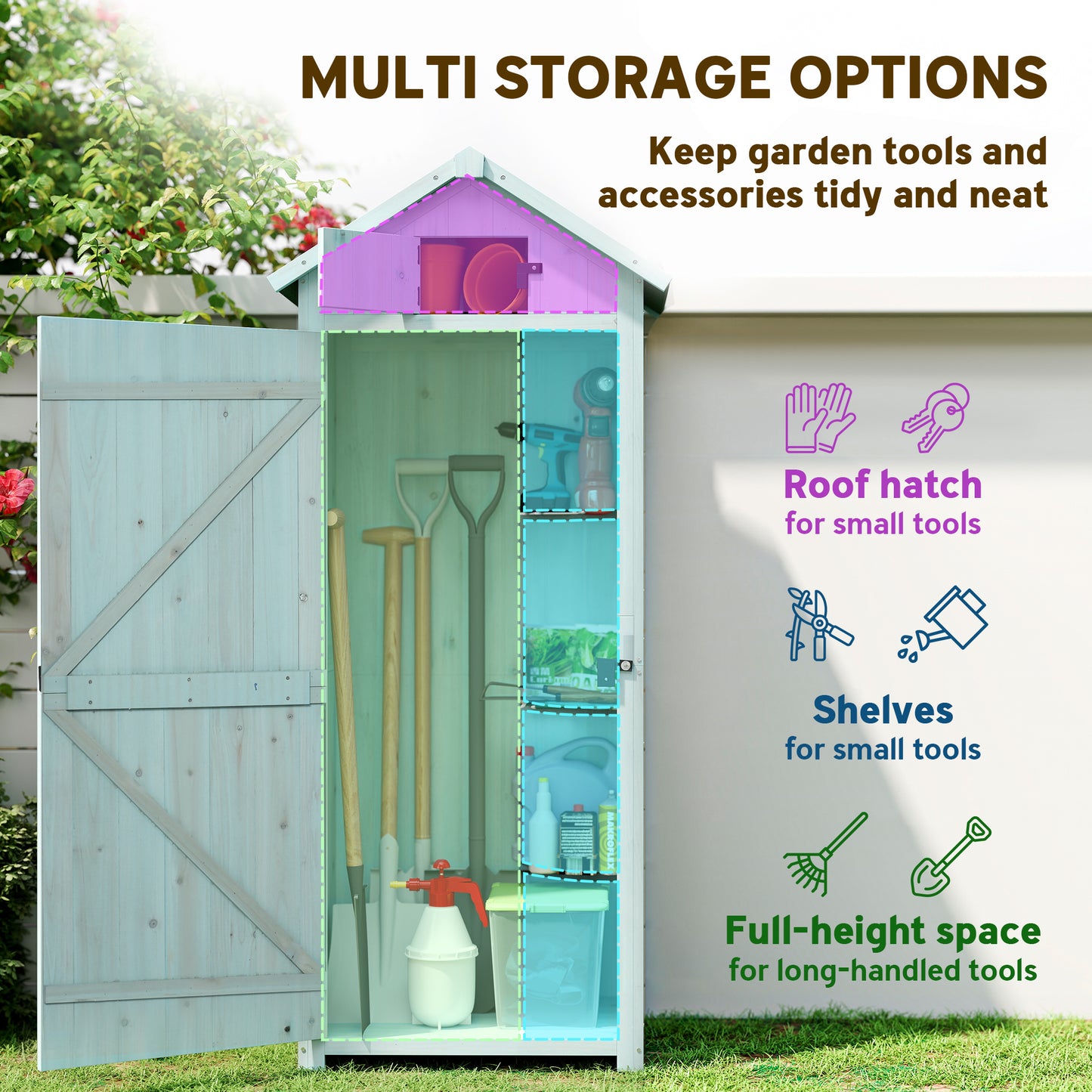 Garden Shed Vertical Utility 3 Shelves Shed Wood Outdoor Garden