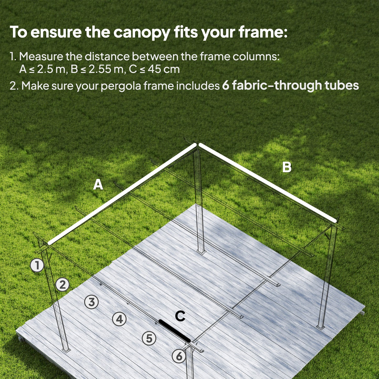 Retractable Pergola Cover, 2.55 x 2.5 m Replacement Canopy Fabric