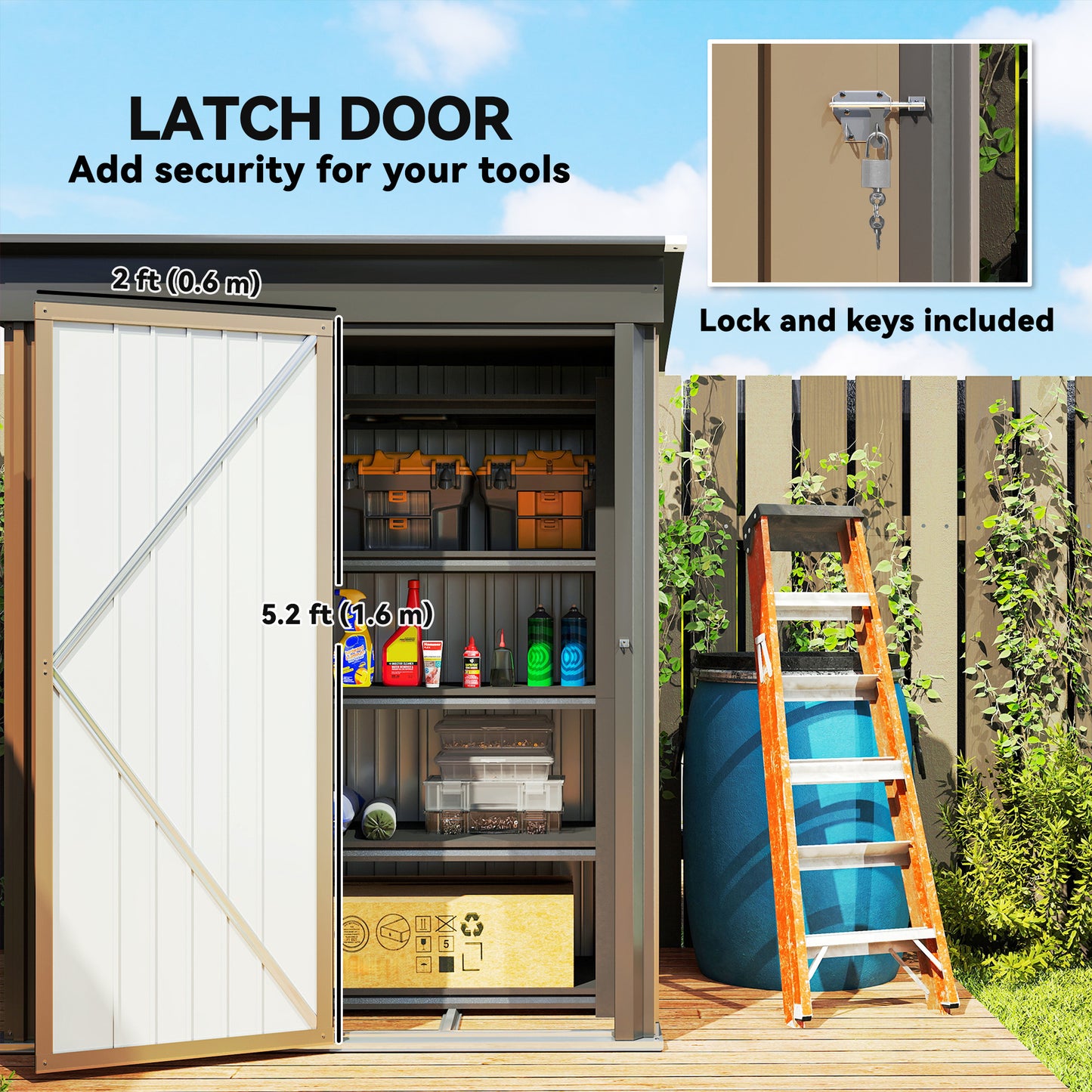 5 x 3ft Corrugated Steel Storage Shed, with Lock