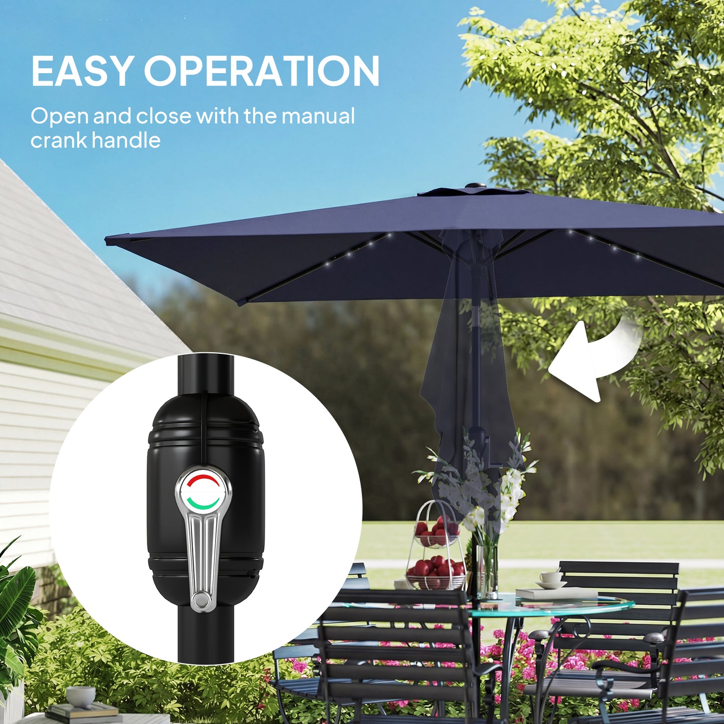 3 x 2 m Garden Parasol Umbrella with LED Solar Light, Parasol Cover