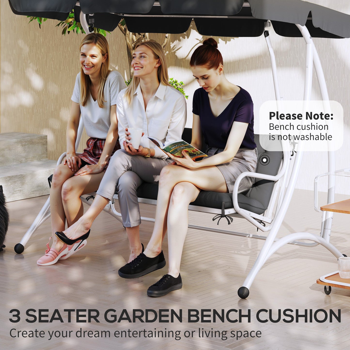 3 Seater Bench Pad, Garden Chair Cushion with Back and Ties