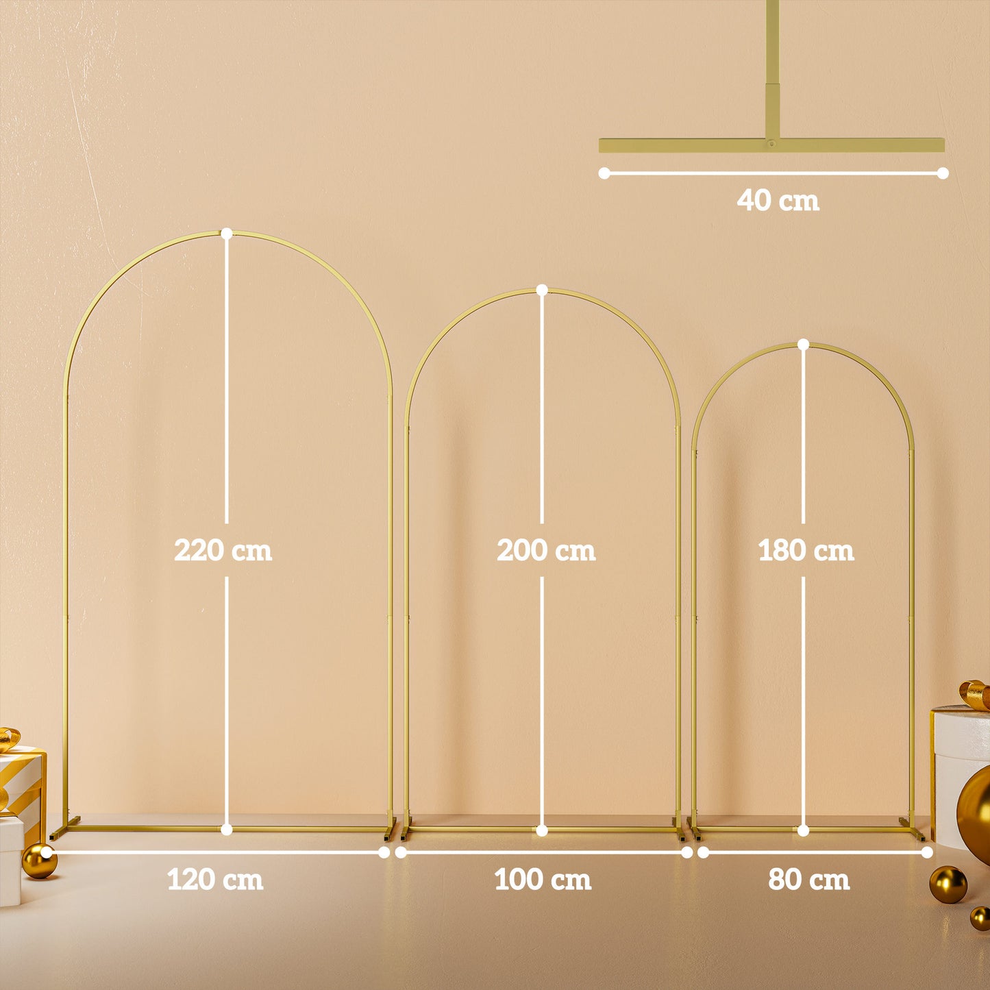 Wedding Arch Frame Set, 2.2, 2, 1.8 m Metal Backdrop Stand Set of 3