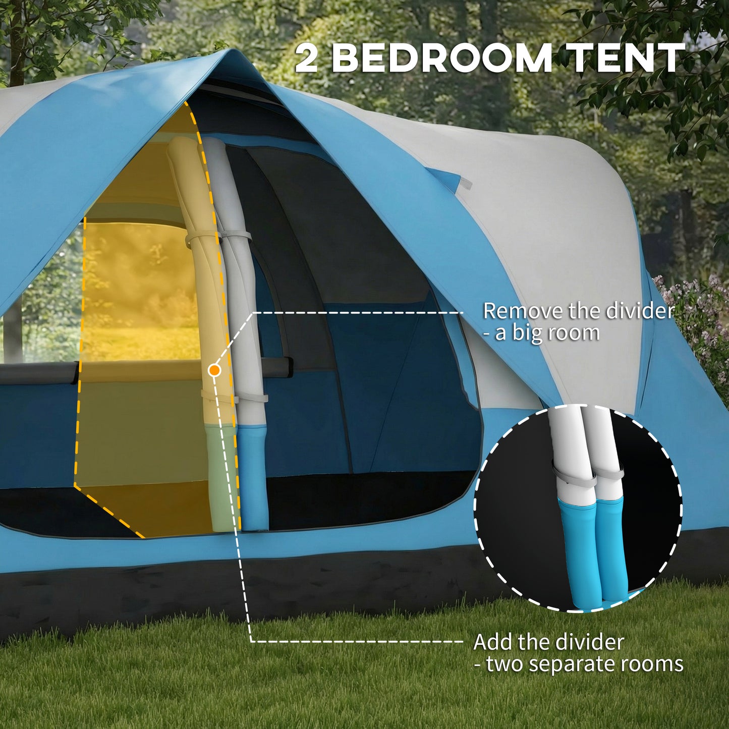 Camping Tent for 6-8 Man with 2000mm Waterproof Rainfly