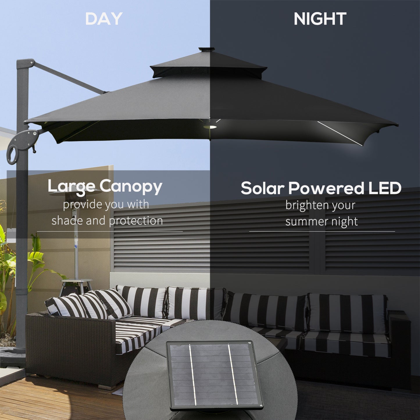 3 x 3(m) Aluminum Sun Square Canopy Top w/ Adjustable Pole Angle