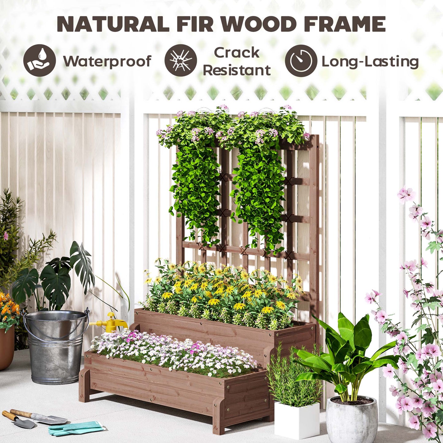 2-Tier Raised Garden Bed with Trellis