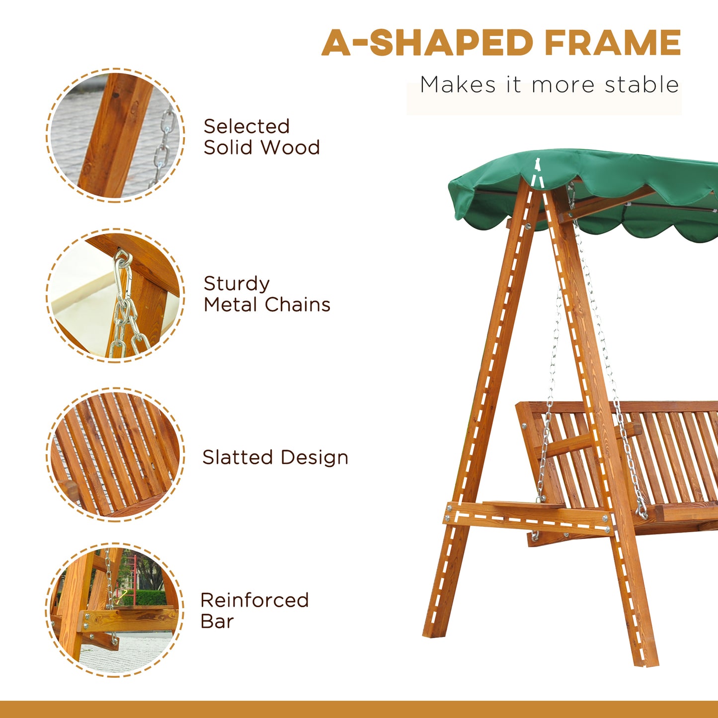 3-Seater Pinewood Swing Chair