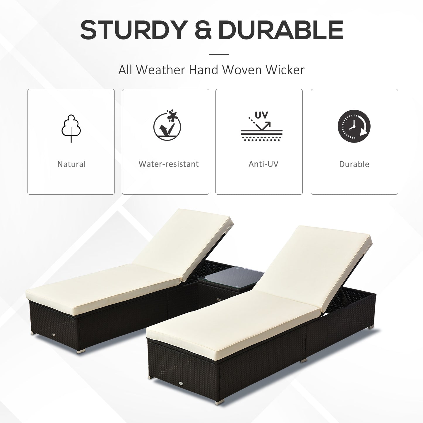 2-Seater Rattan Lounger Set-Deep Coffee/Cream