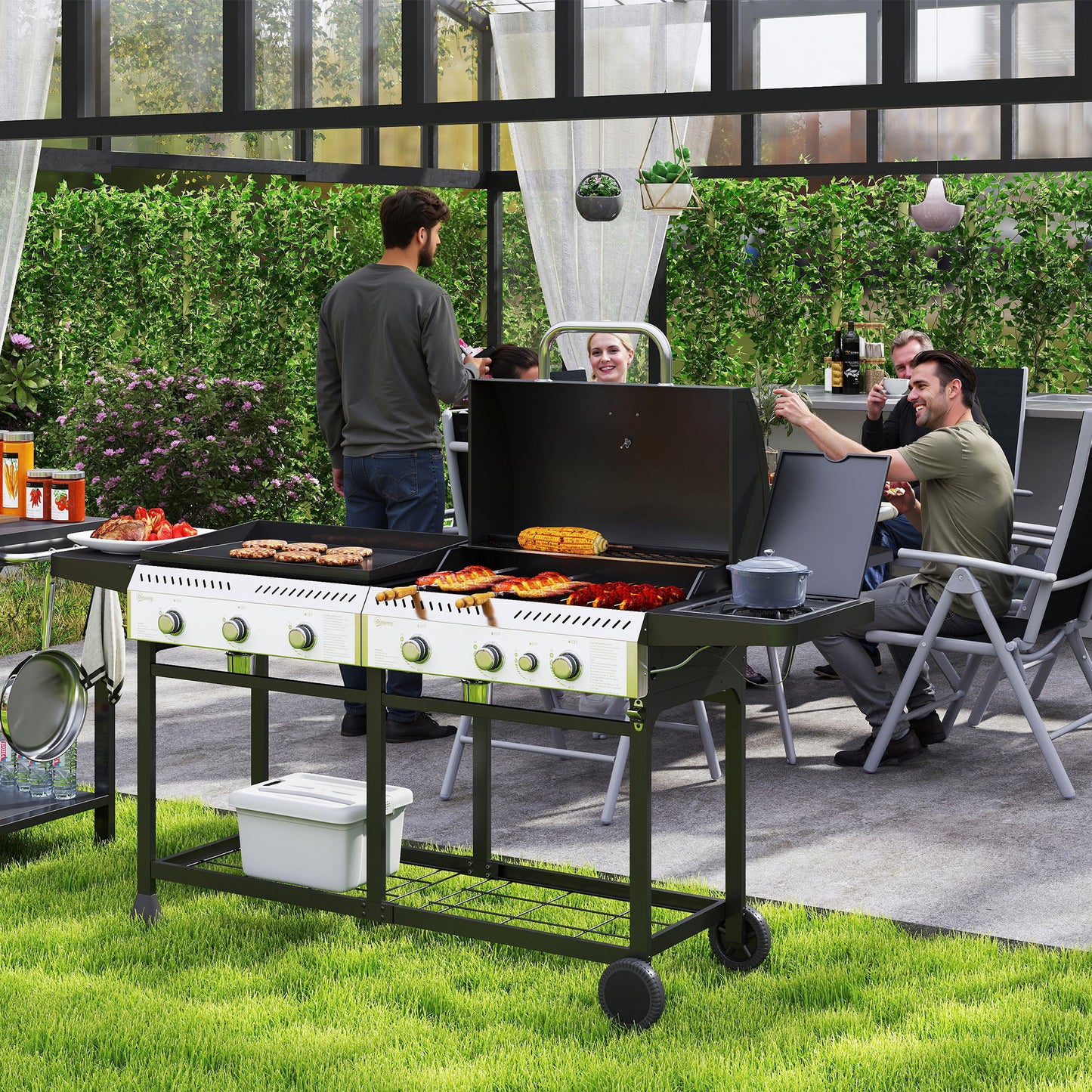 Deluxe Duo Gas BBQ, with Grill, Plancha and Side Burner