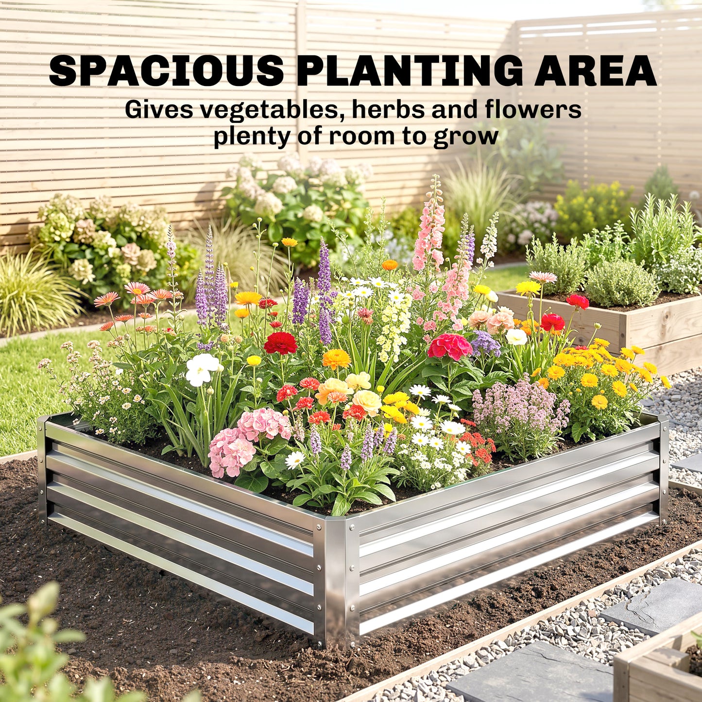 Square Raised Garden Bed Box with Weatherized Steel Frame