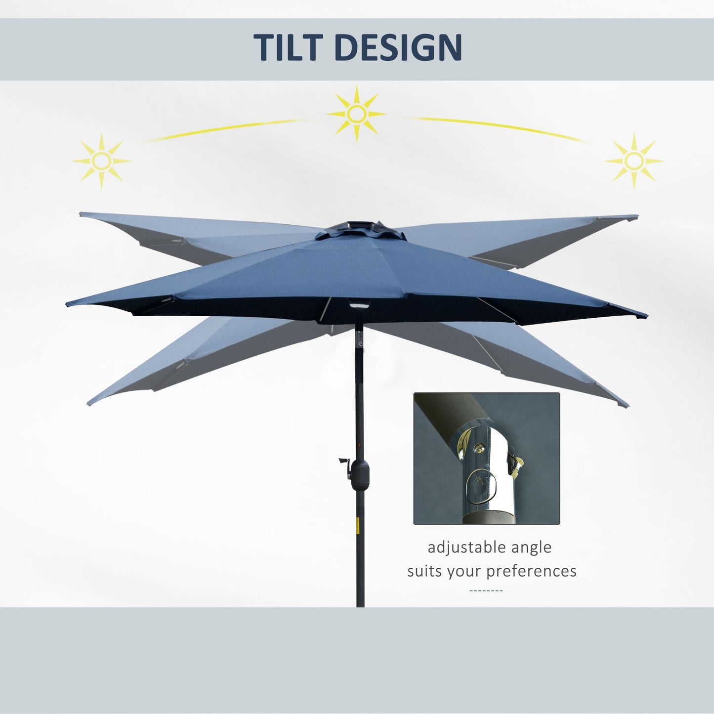 2.7m Garden Parasol Sun Umbrella w/ LED Solar Light Angled Canopy