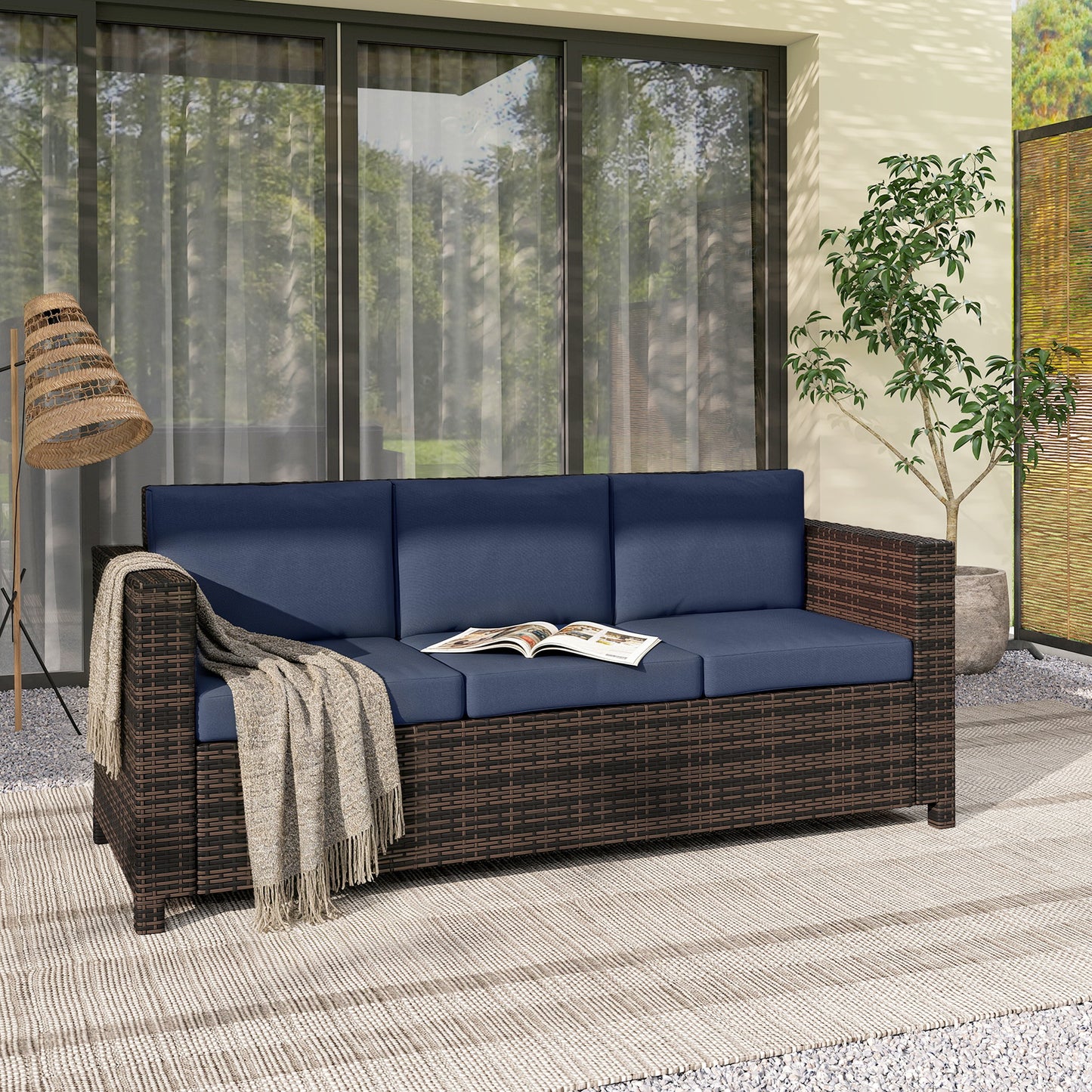 3 Seater Rattan Sofa All-Weather Wicker Weave Metal Frame Chair (1)