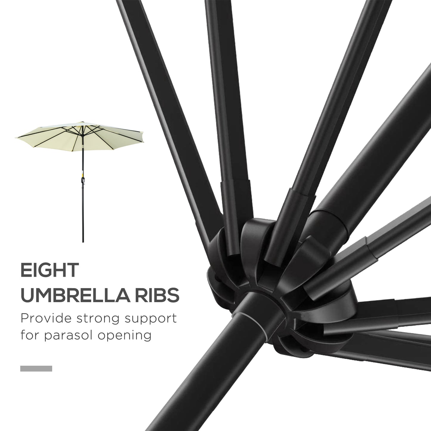 3(m) Tilting Parasol Garden Umbrellas, Outdoor Sun Shade with 8 Ribs