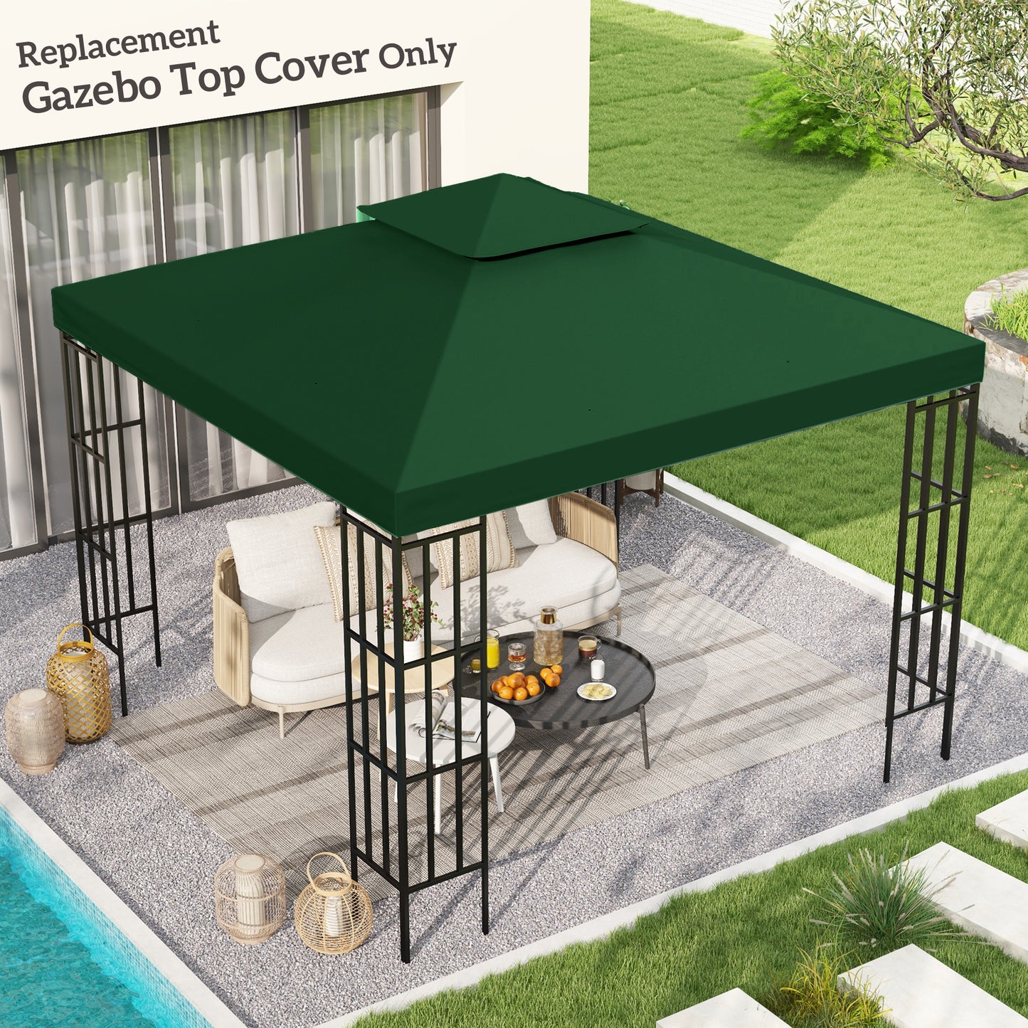 3(m) Gazebo Top Cover Double Tier Canopy Replacement Pavilion Roof (1)