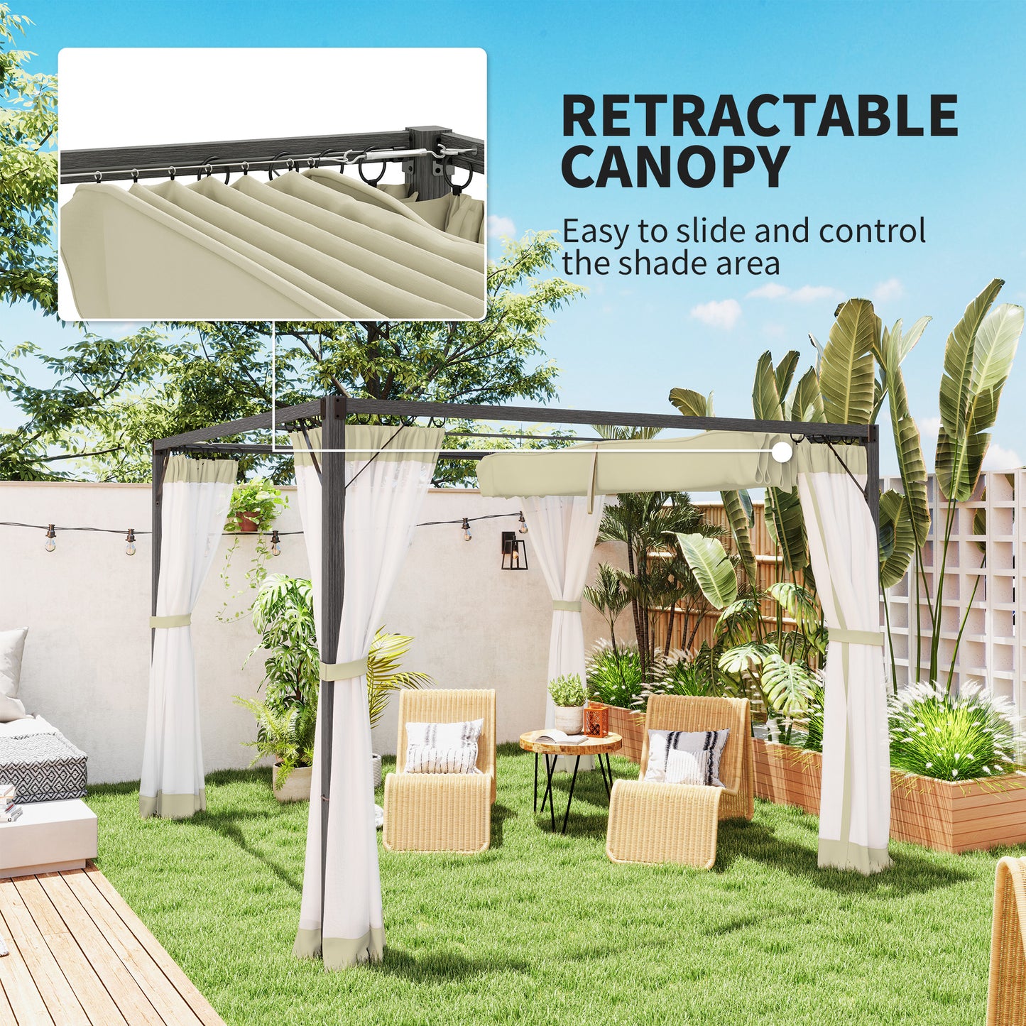 3 x 3m Aluminium Frame Pergola, with Retractable Roof