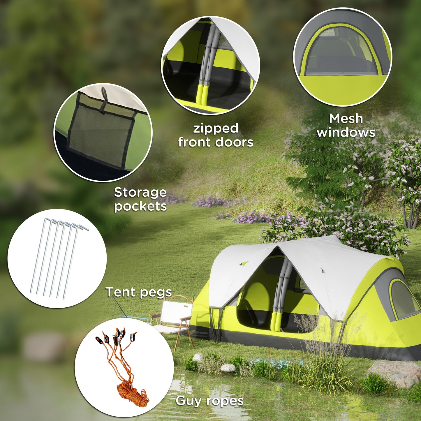 Camping Tent for 6-8 Man with 2000mm Waterproof Rainfly