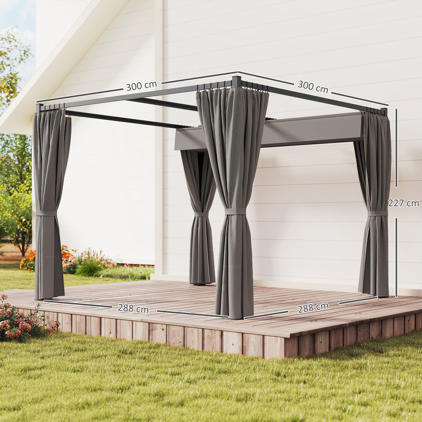 3 x 3m Moving Canopy Metal Pergola, with Curtains
