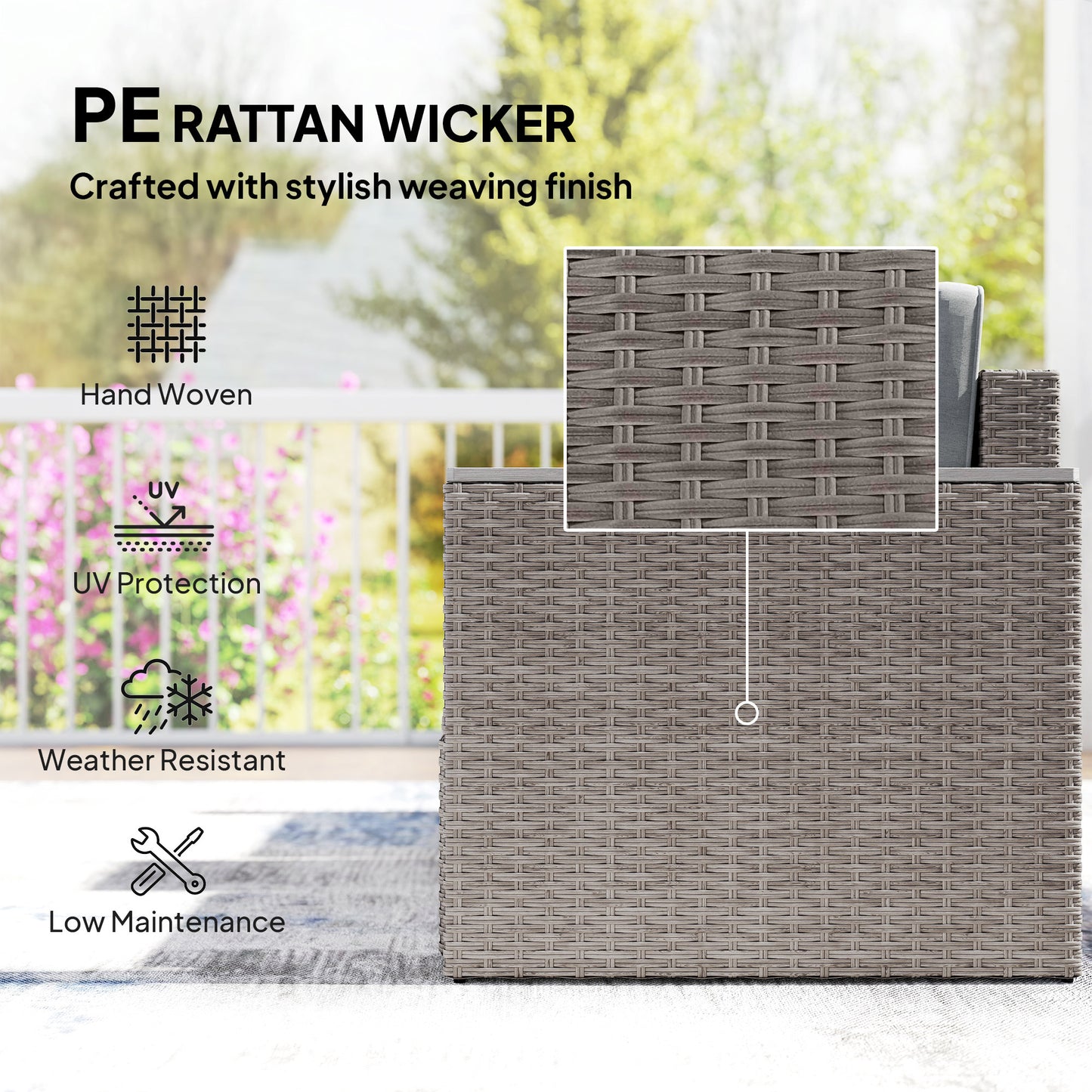 5 Piece Rattan Garden Furniture Set with Storage Table, Footstools