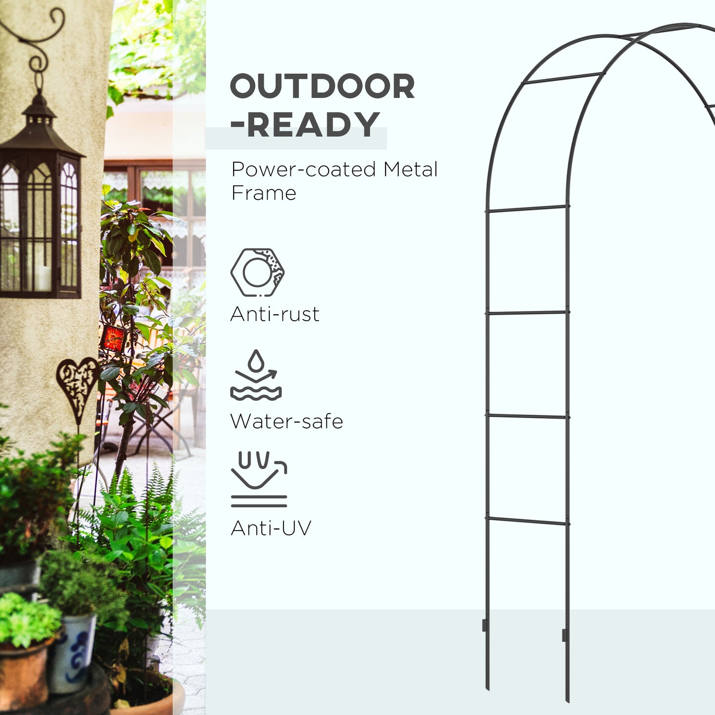 Outdoor Garden Arch, Metal Garden Arbor for Climbing Plants, Roses
