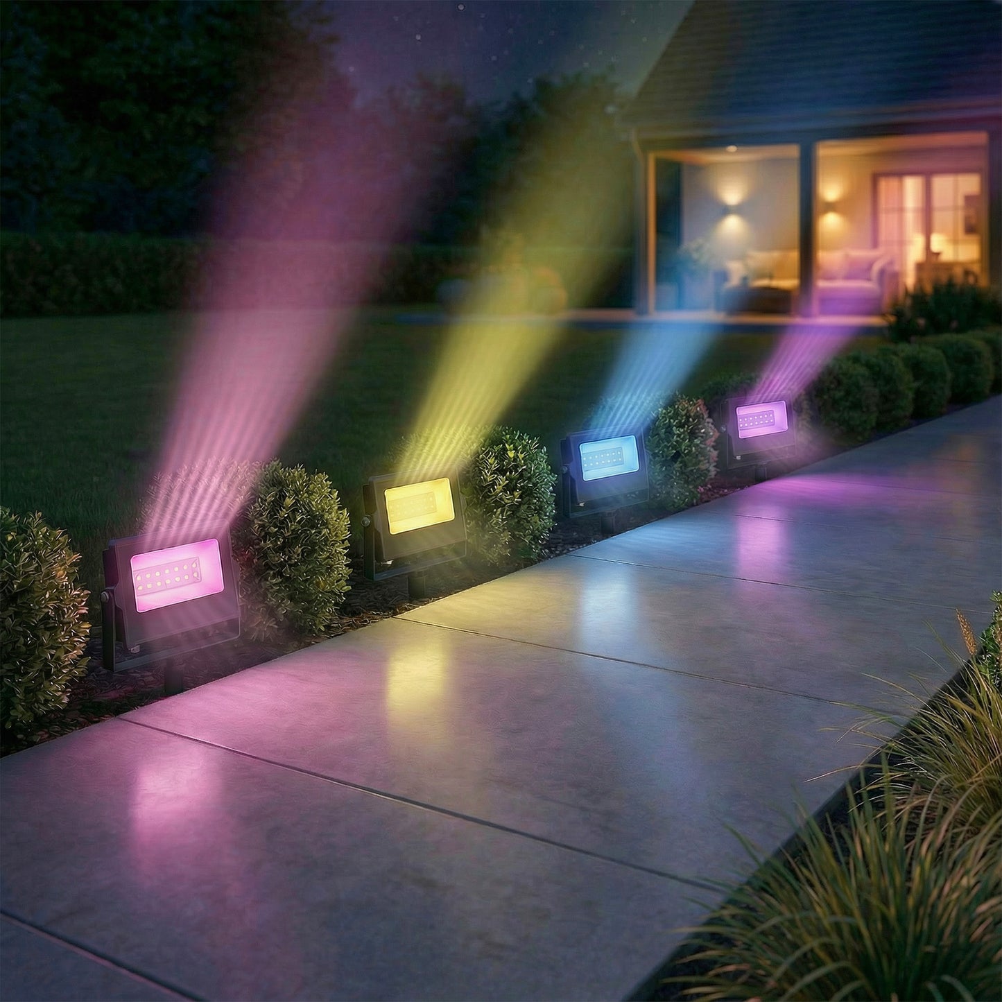 32W LED Floodlights, Linkable 4-Pack Landscape Lighting