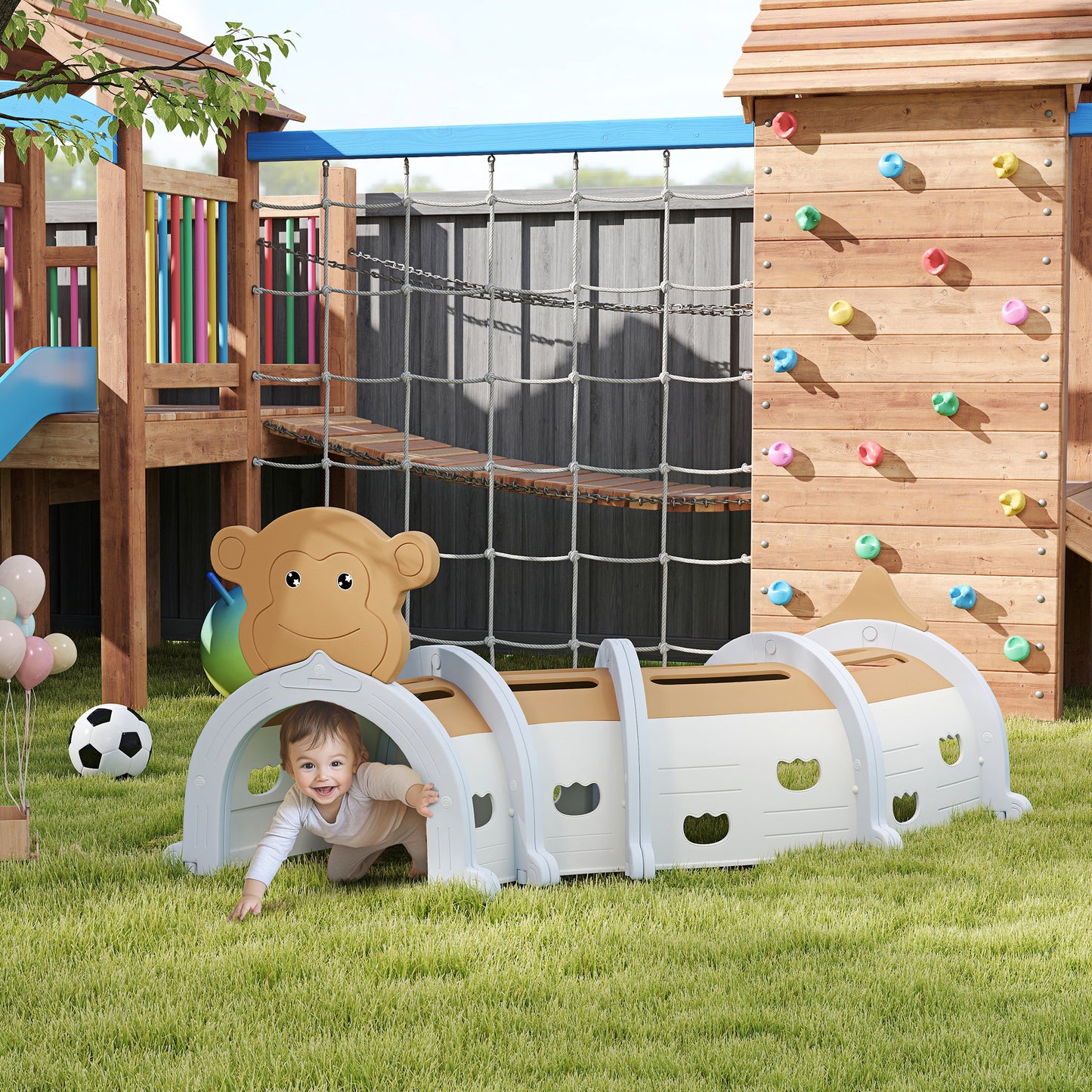 Monkey-Design Kids Play Tunnel for Crawling, Climbing