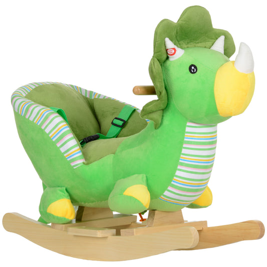 Baby Rocking Dinosaur with Animal Sounds, Safety Belt, Wooden Base