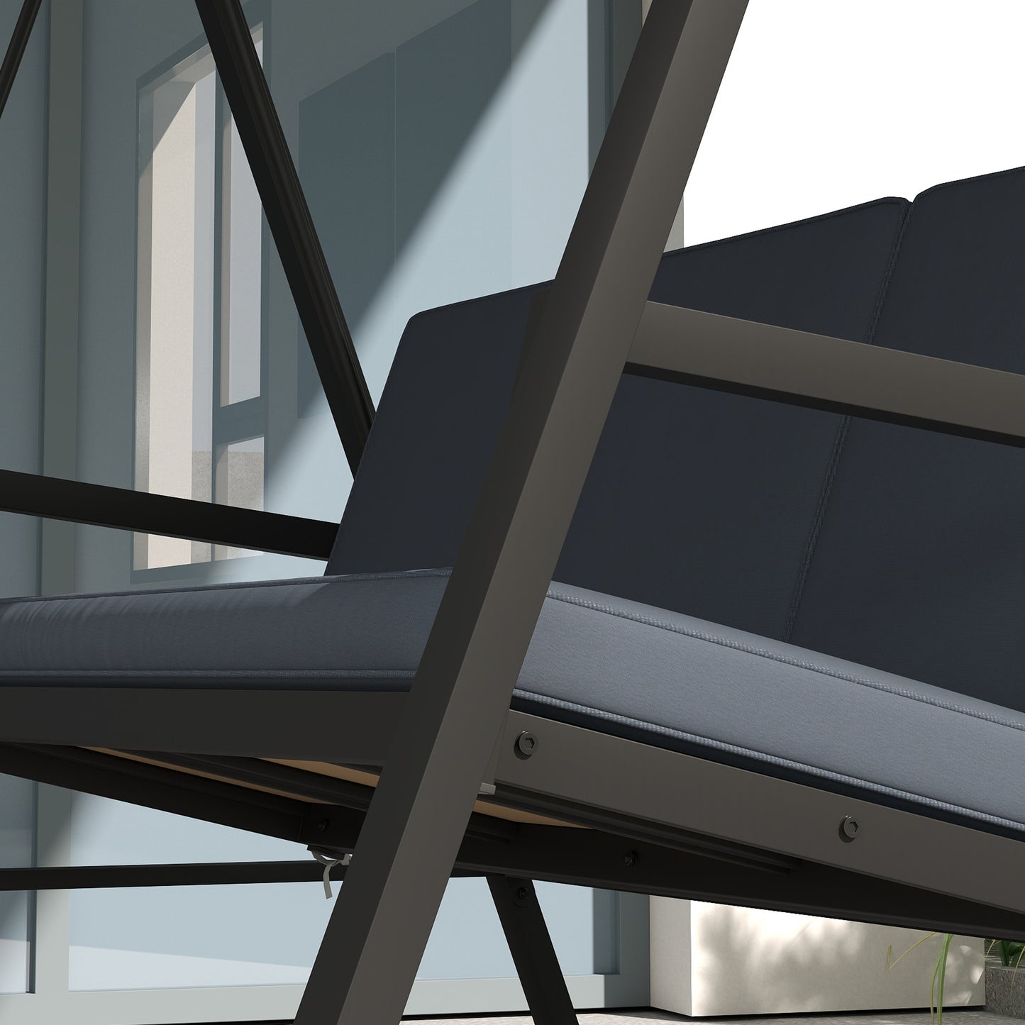 Three-Seat Garden Swing Chair, with Adjustable Canopy