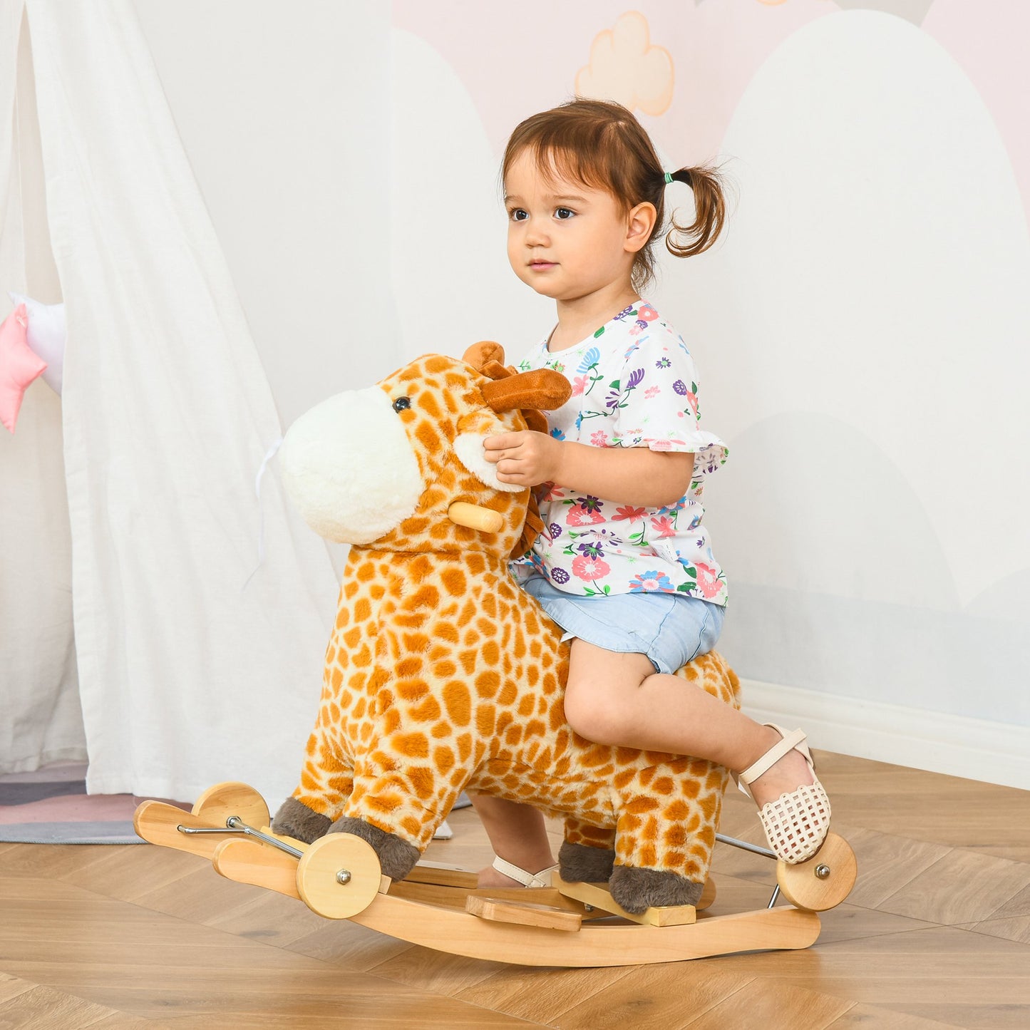 2 In 1 Kids Todder Rocking Horse Plush Ride On Giraffe Rocker