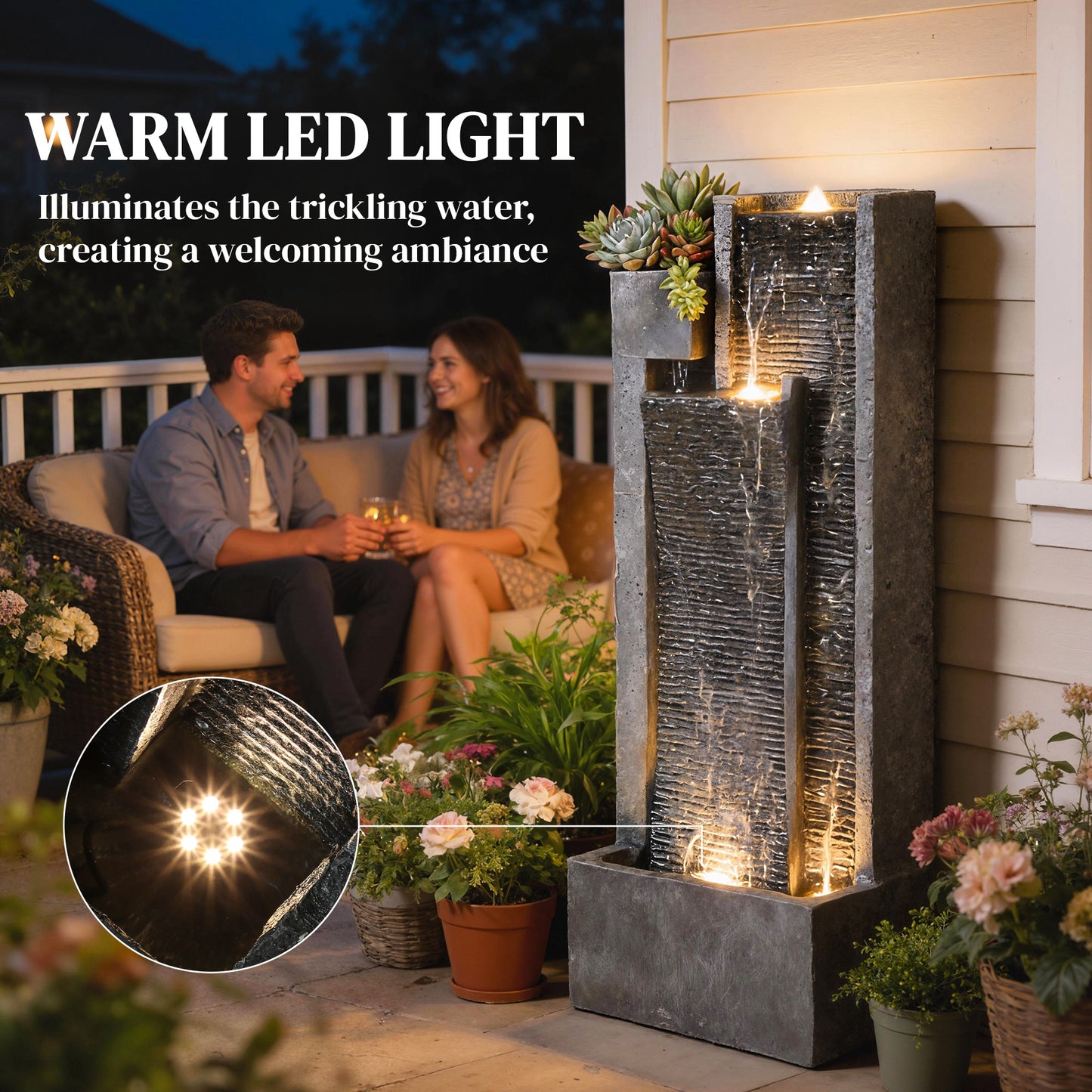 Water Feature with LED Lights and Planter