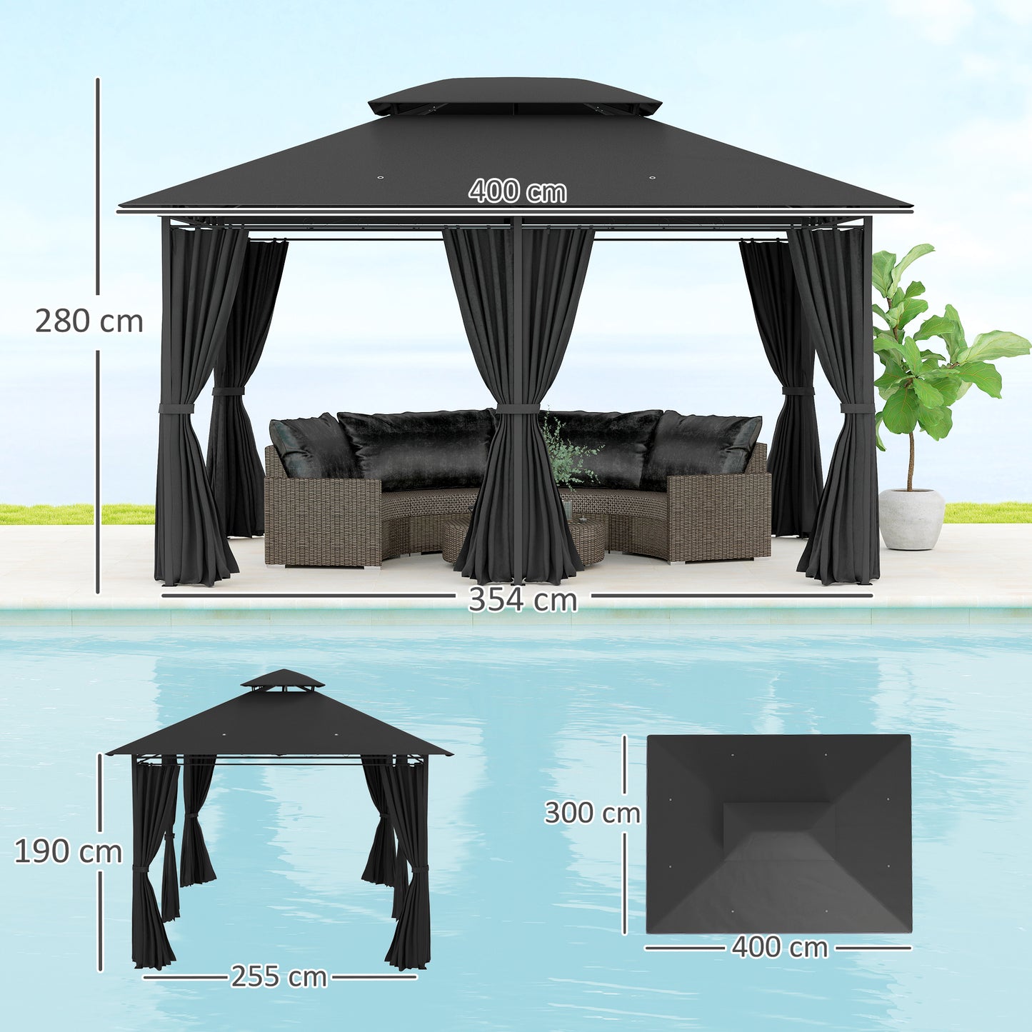 3 x 4m Steel Gazebo, with Curtains