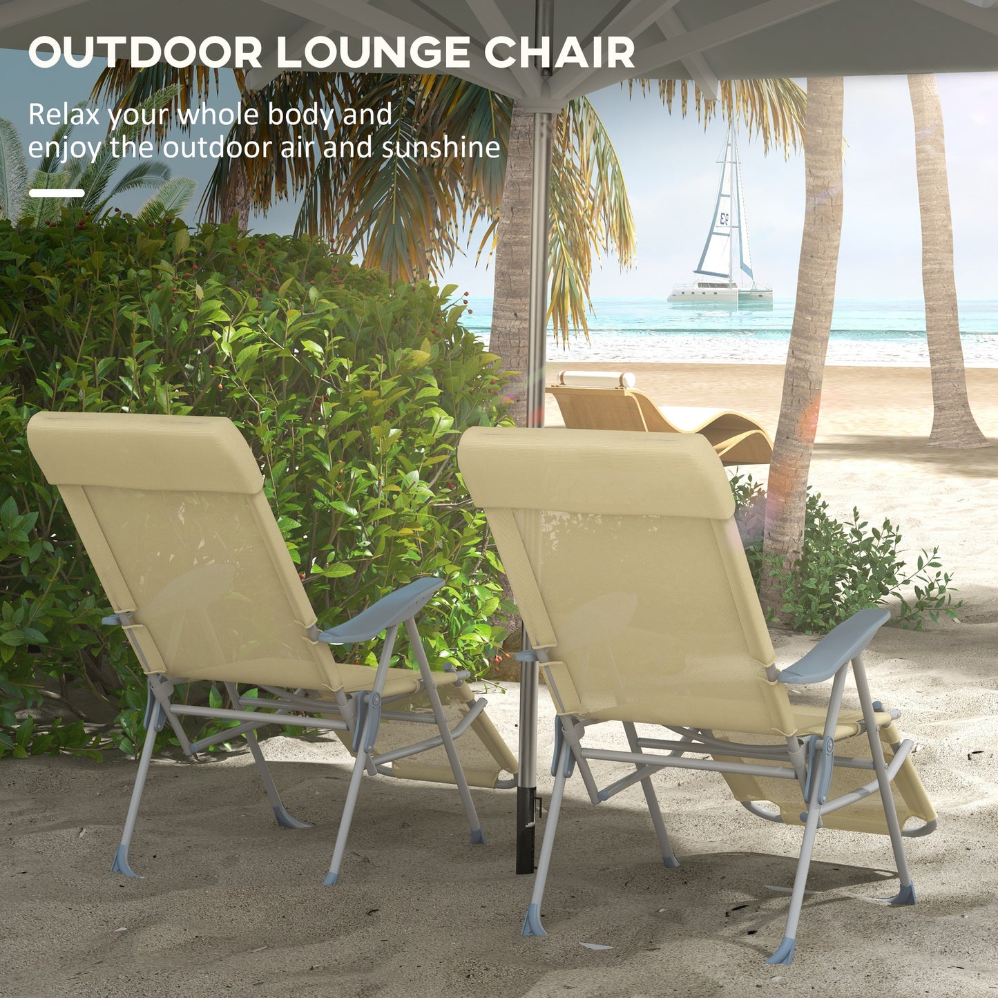 Set of Two Sun Loungers, with Five-Position Adjustable Backs