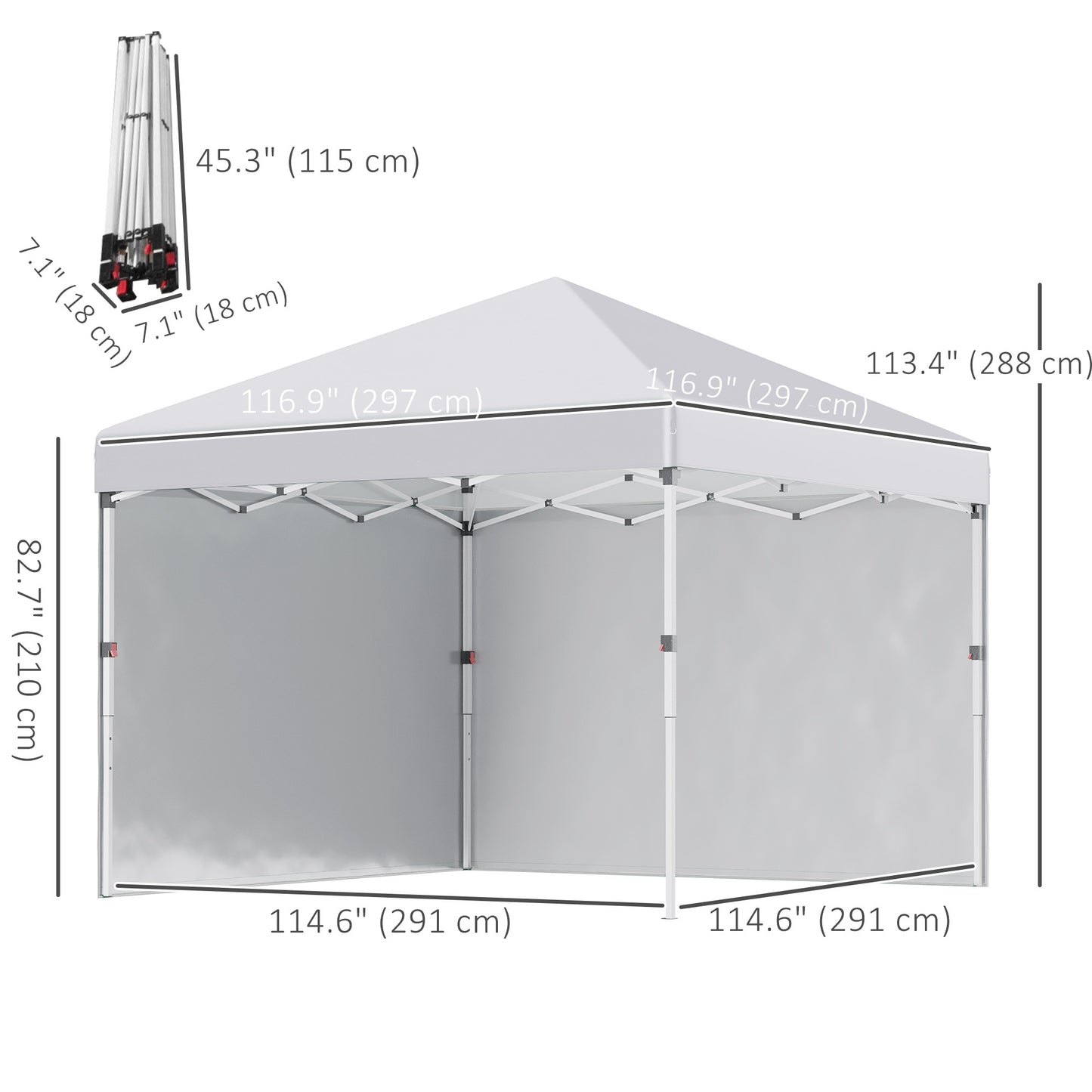 3 x 3 (M) Pop Up Gazebo, UPF 30+ with 2 Sidewalls