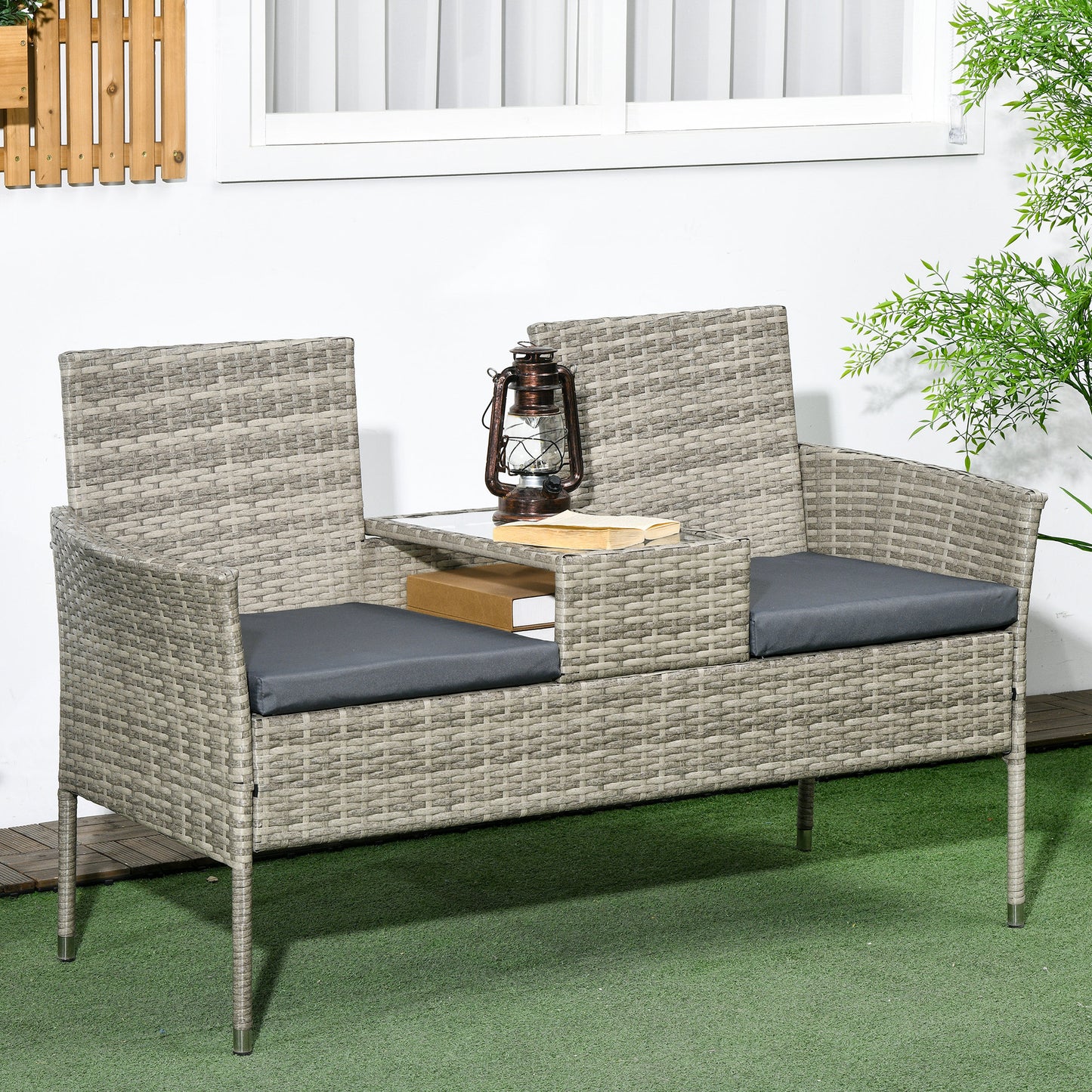 Two-Seat Rattan Chair, with Middle Table