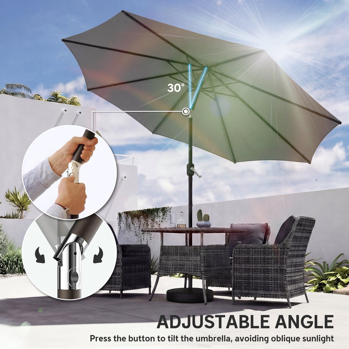 2.7 m Garden Parasol Umbrella with Cross Base and Sandbag