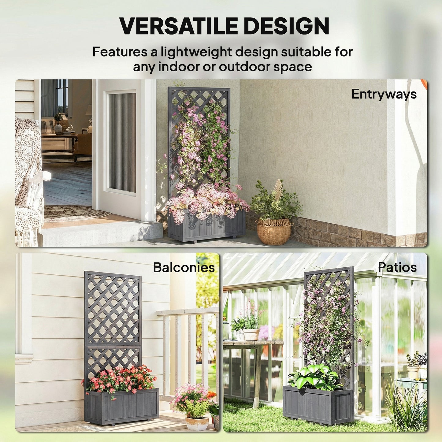 Wood Planter with Trellis for Climbing Plants, Raised Bed