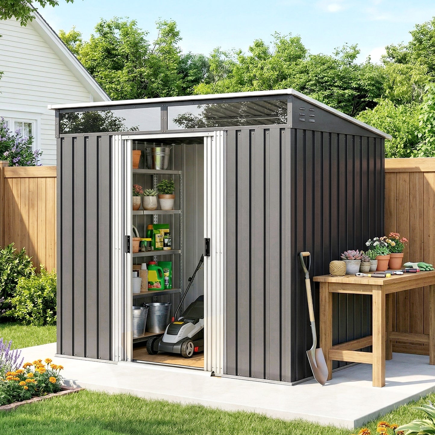 6.5 x 4FT Galvanised Metal Shed with Foundation Kit