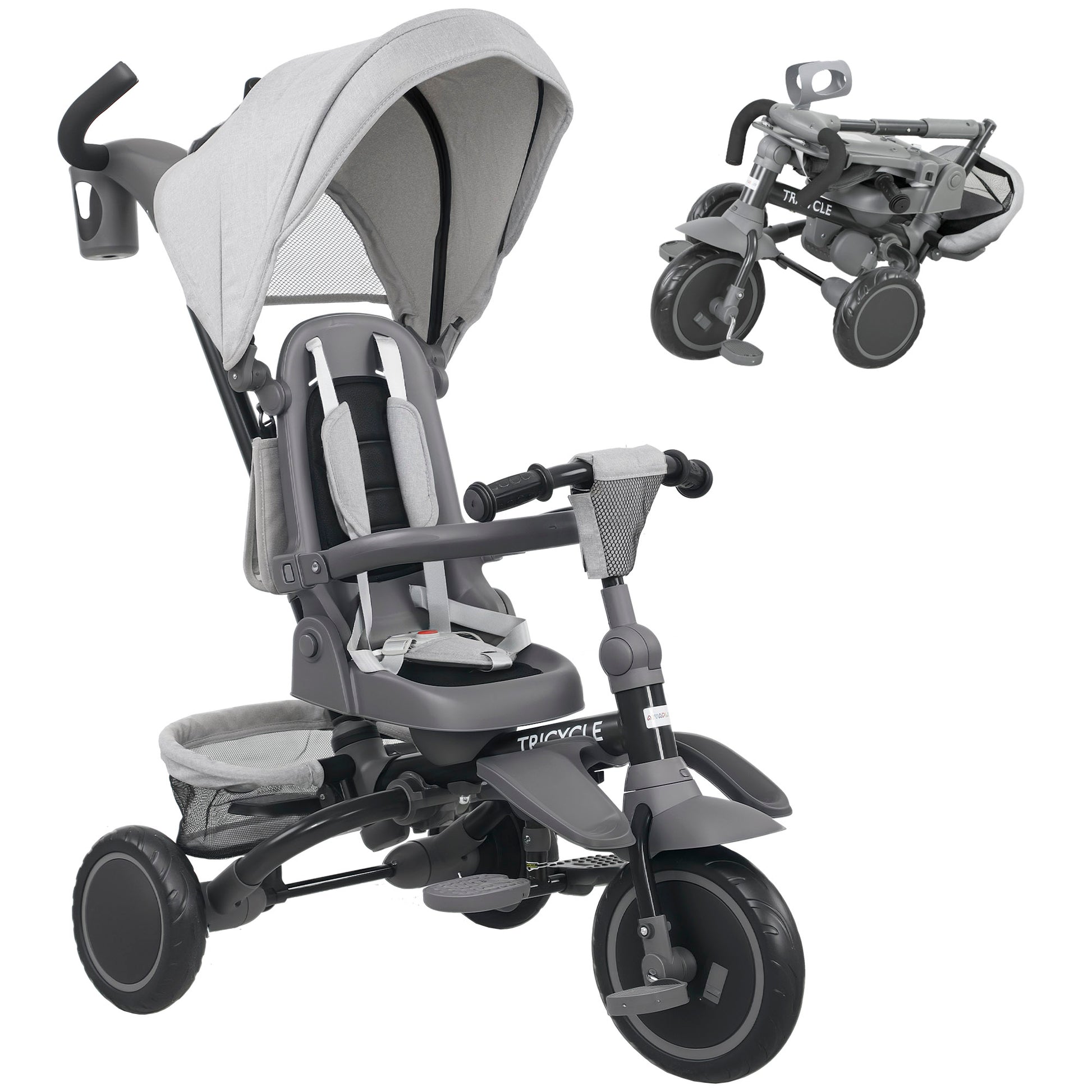 6 in 1 Foldable Kids Trike with Adjustable Parent Handle & Canopy