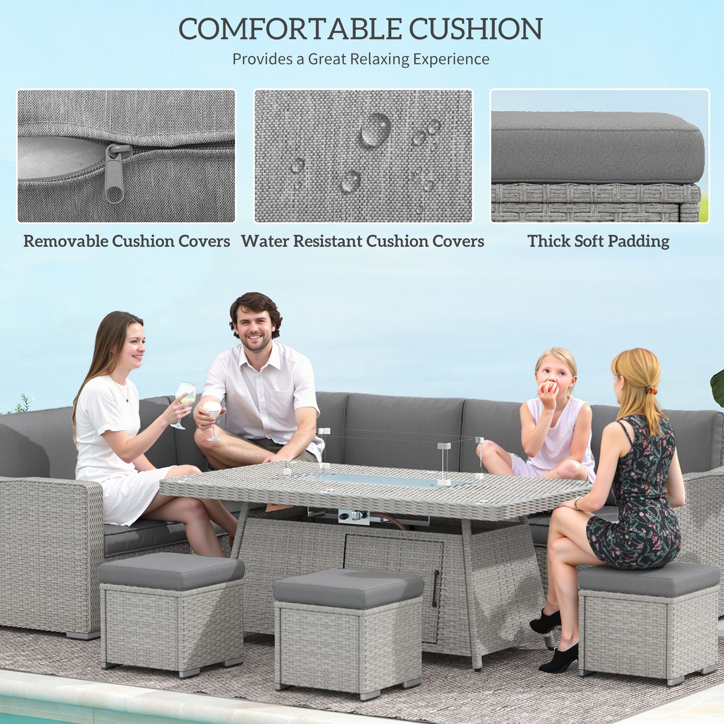 Seven-Piece Firepit Table Rattan Sofa Set